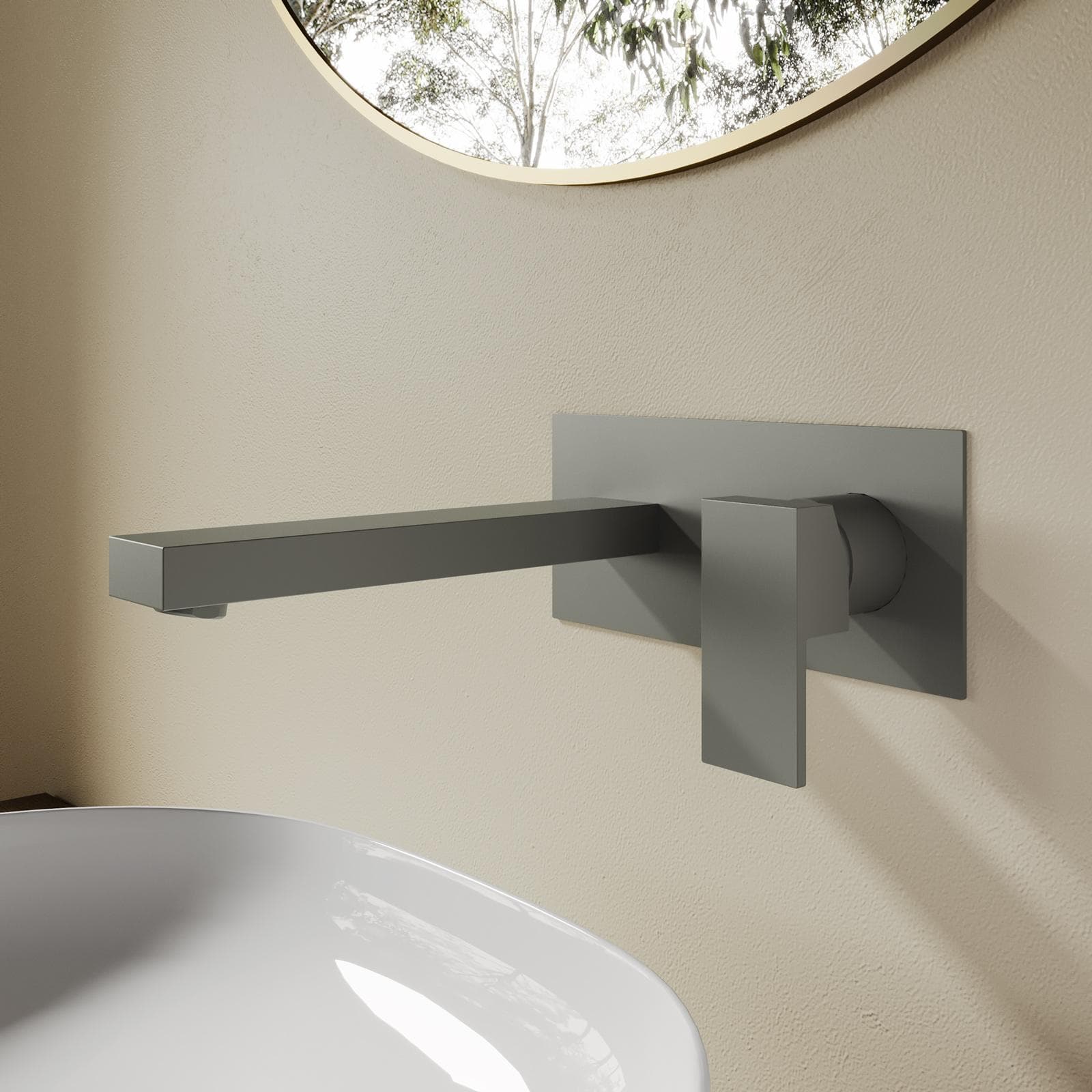 Miscelatore lavabo a muro canna 20 cm con piastra fango - Kyria