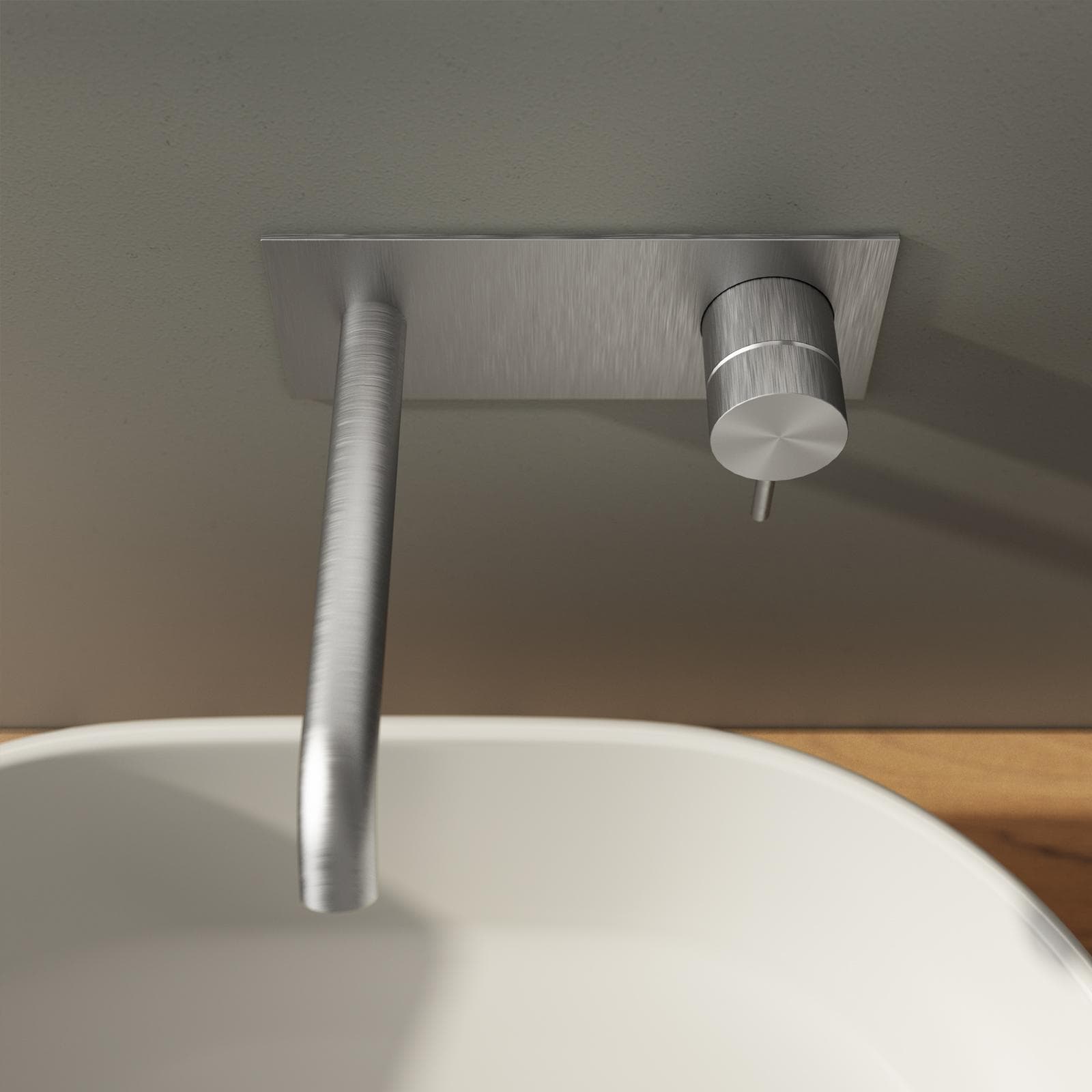 Miscelatore lavabo a muro canna 20 cm con piastra in acciaio inox 316 satinato – Pure