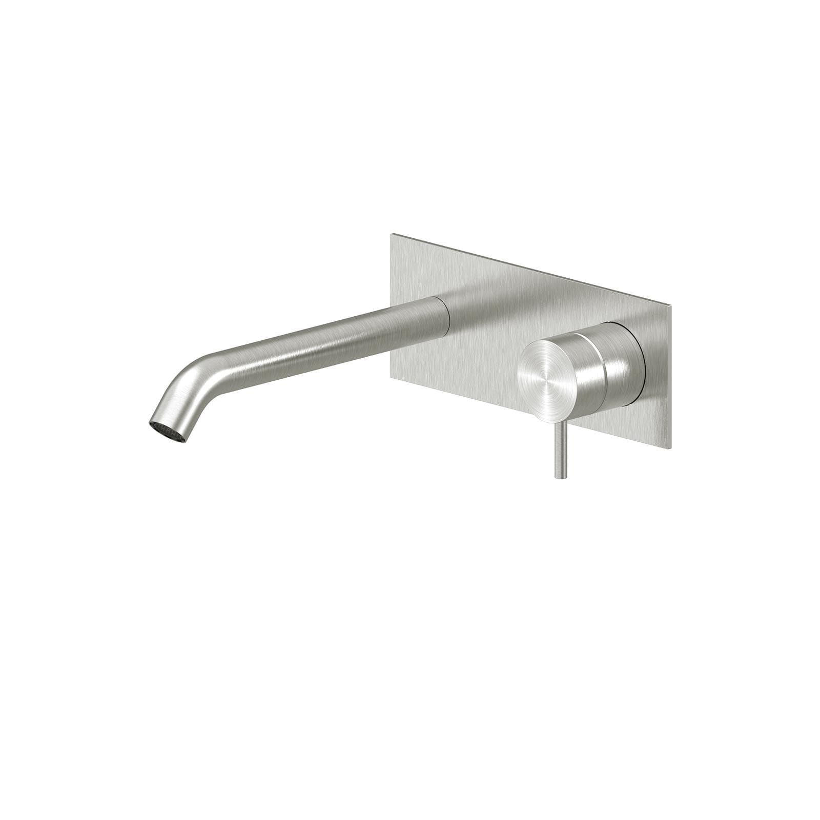 Miscelatore lavabo a muro canna 20 cm con piastra in acciaio inox 316 satinato – Pure