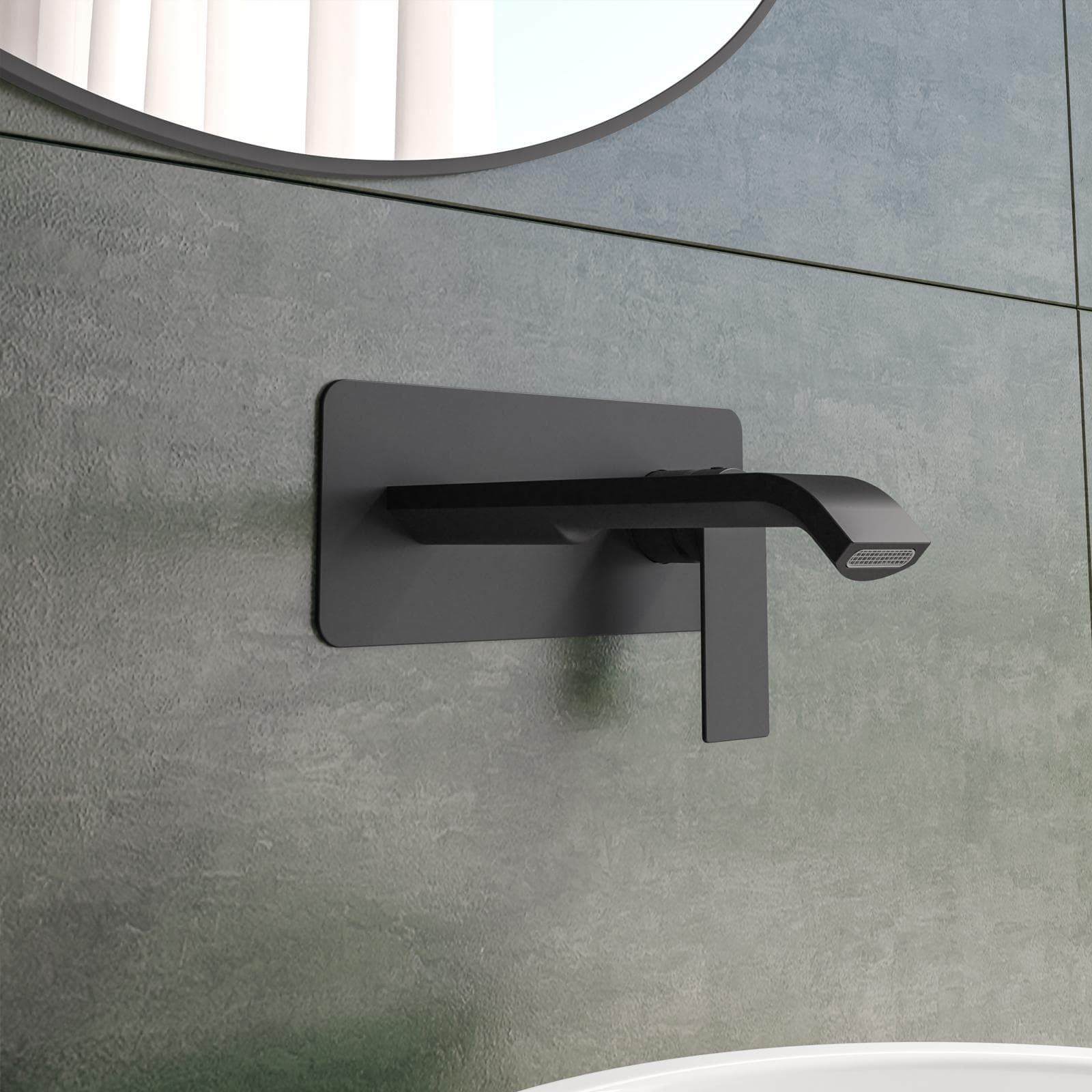 Miscelatore lavabo a muro canna 20 cm con piastra nero opaco – Iota