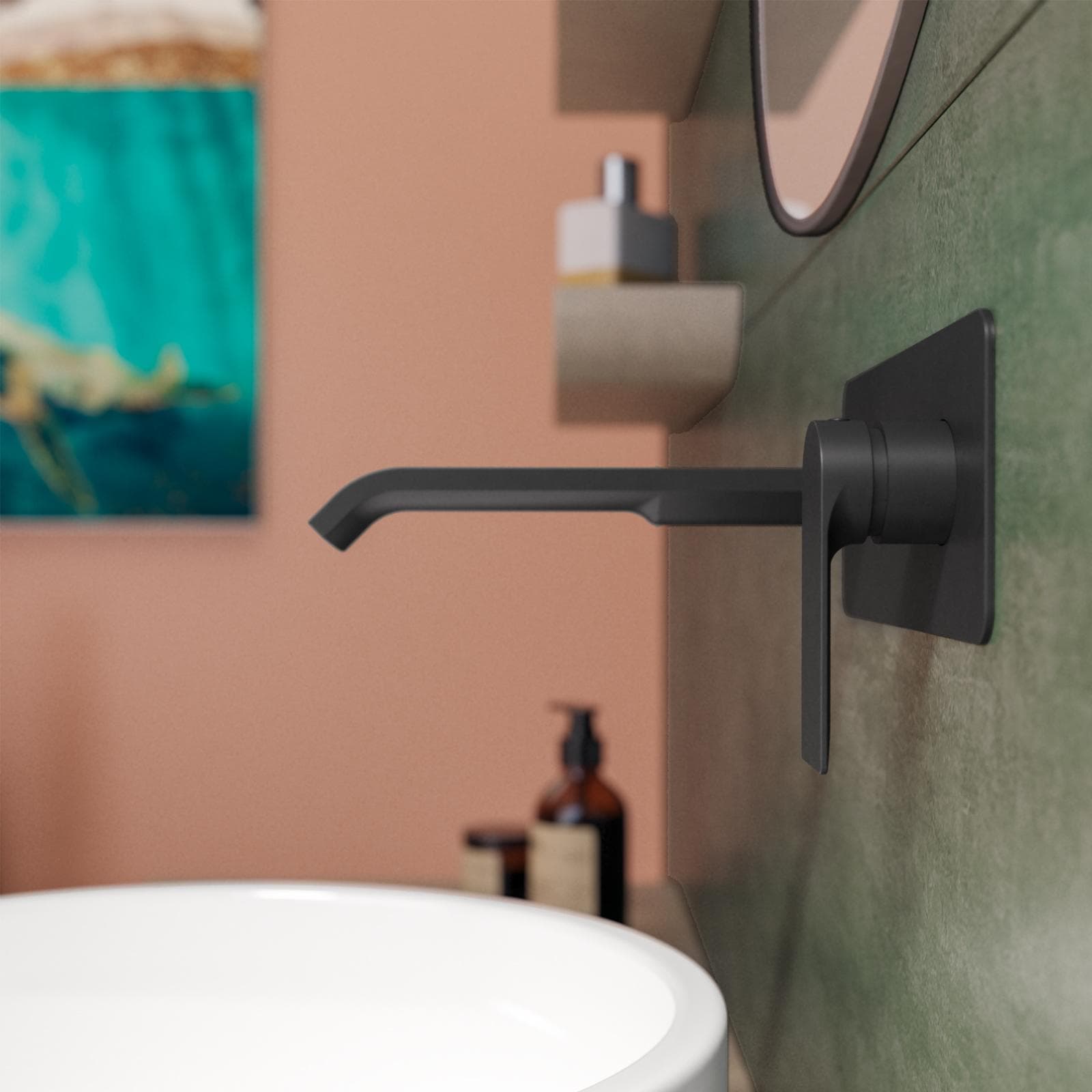 Miscelatore lavabo a muro canna 20 cm con piastra nero opaco – Iota
