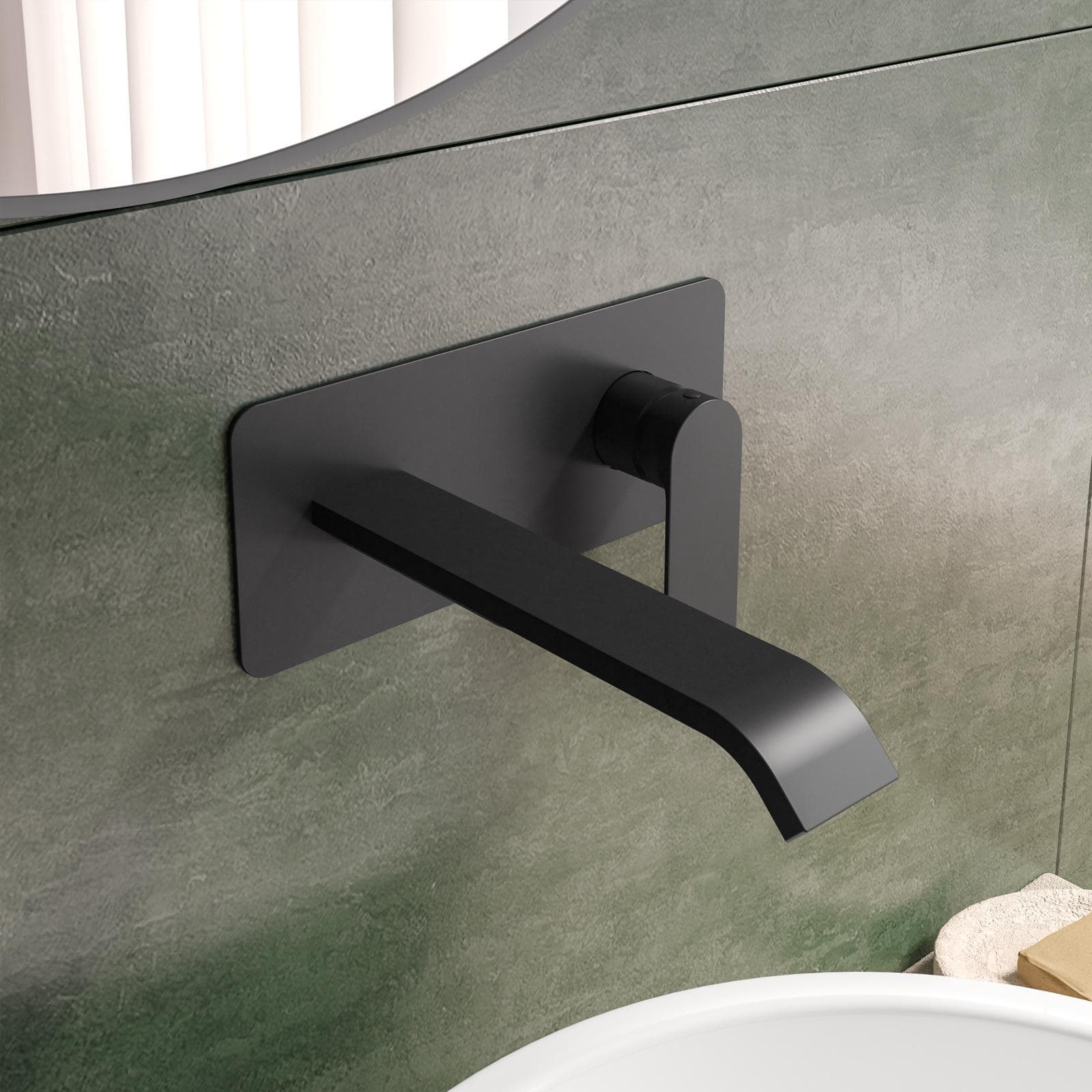 Miscelatore lavabo a muro canna 20 cm con piastra nero opaco – Iota