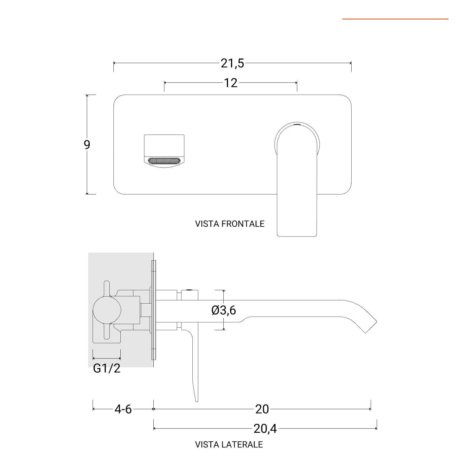 Miscelatore lavabo a muro canna 20 cm con piastra nero opaco – Iota