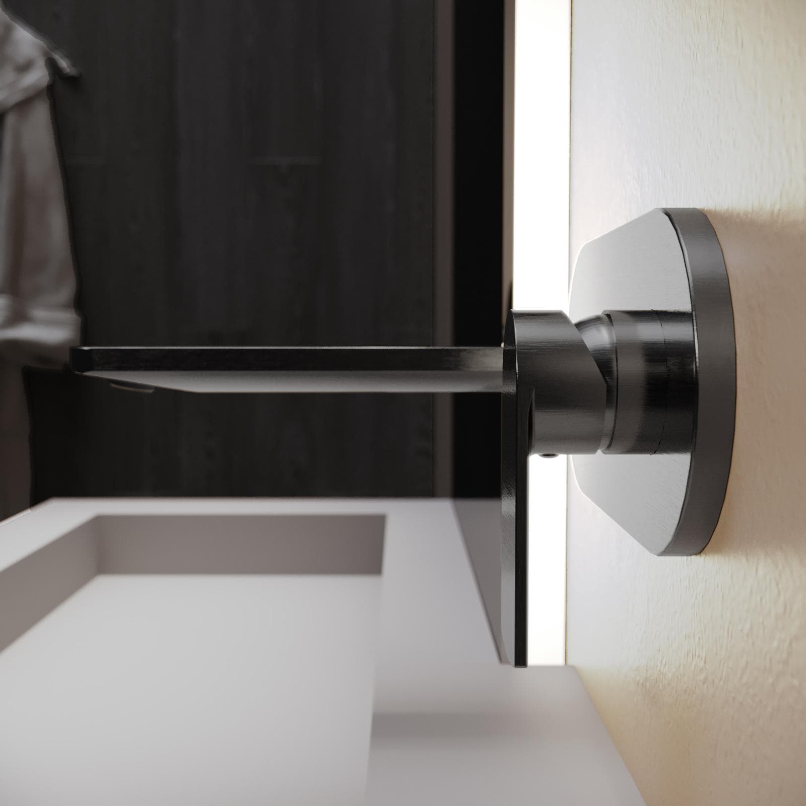 Miscelatore lavabo a muro canna 20 cm con piastra nero spazzolato anti-impronta - Fluid