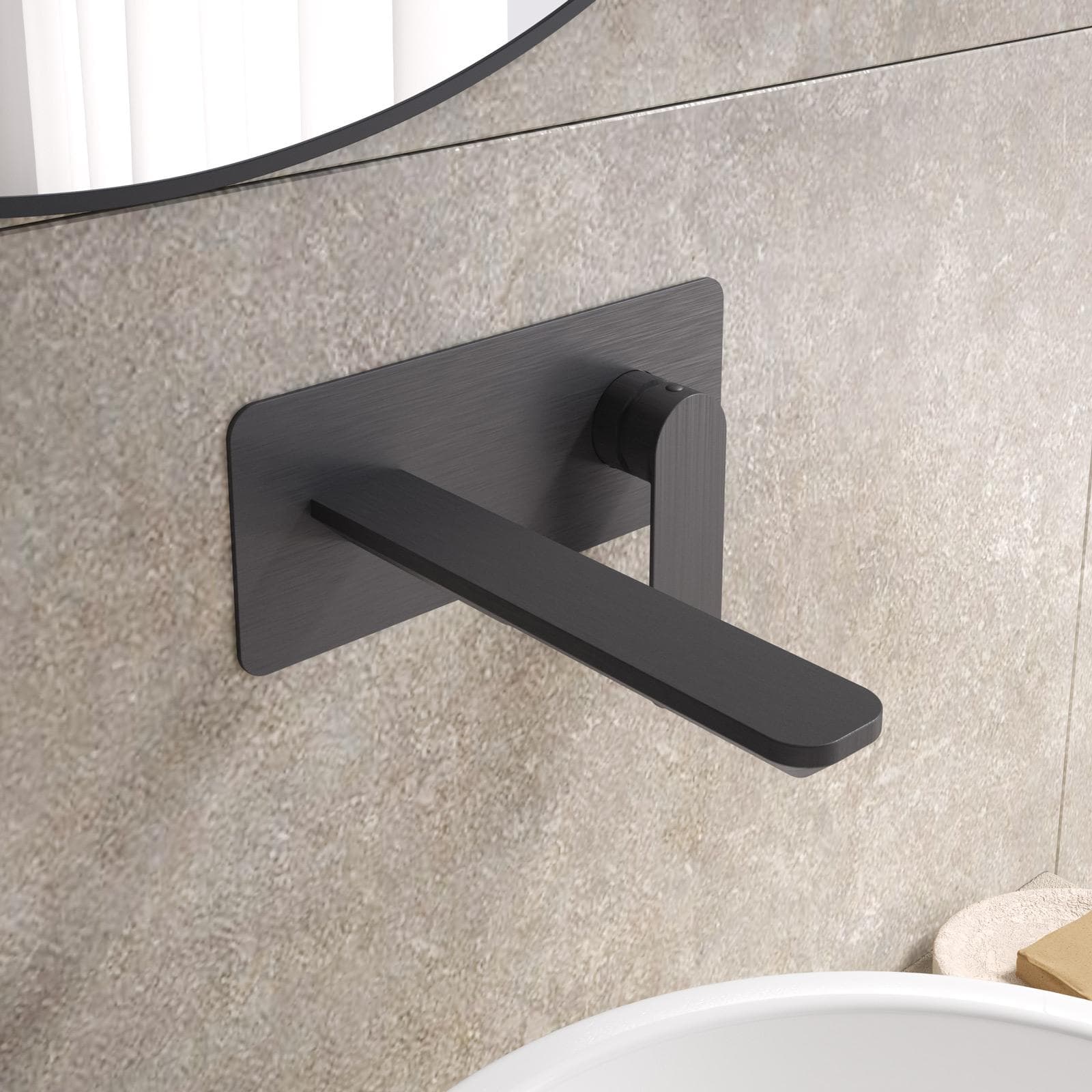 Miscelatore lavabo a muro canna 20 cm con piastra nero spazzolato anti-impronta - Fusion