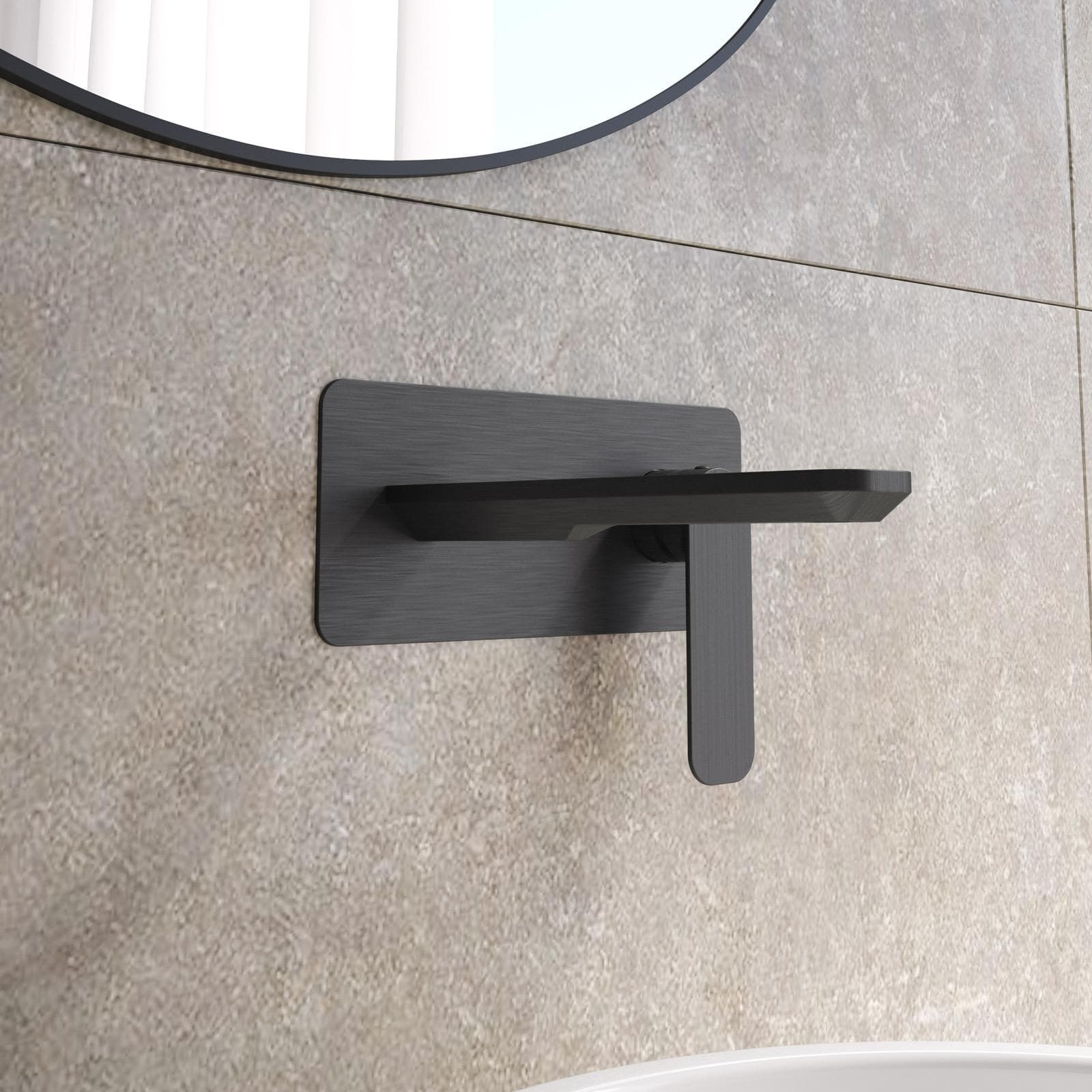 Miscelatore lavabo a muro canna 20 cm con piastra nero spazzolato anti-impronta - Fusion
