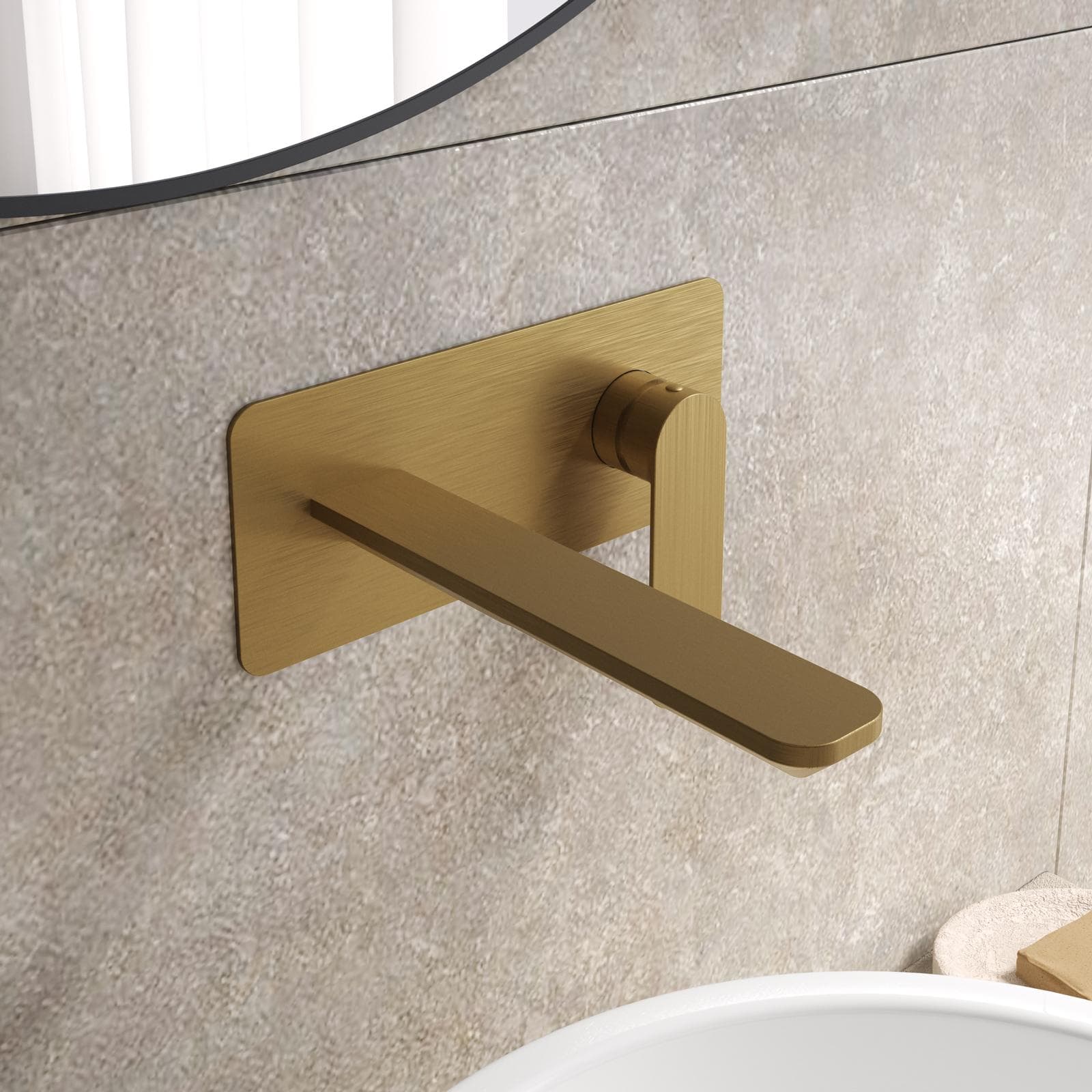 Miscelatore lavabo a muro canna 20 cm con piastra oro spazzolato anti-impronta - Fusion