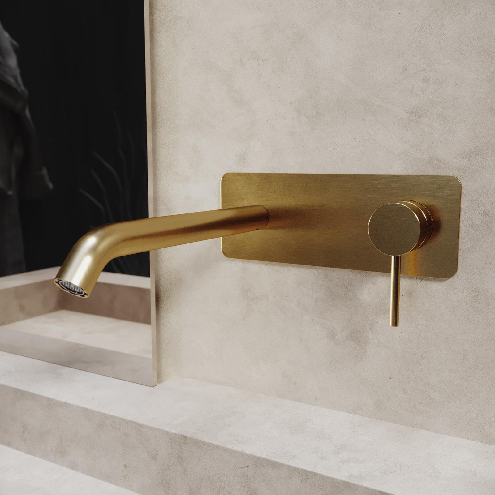 Miscelatore lavabo a muro canna 20 cm con piastra oro spazzolato anti-impronta - Ran
