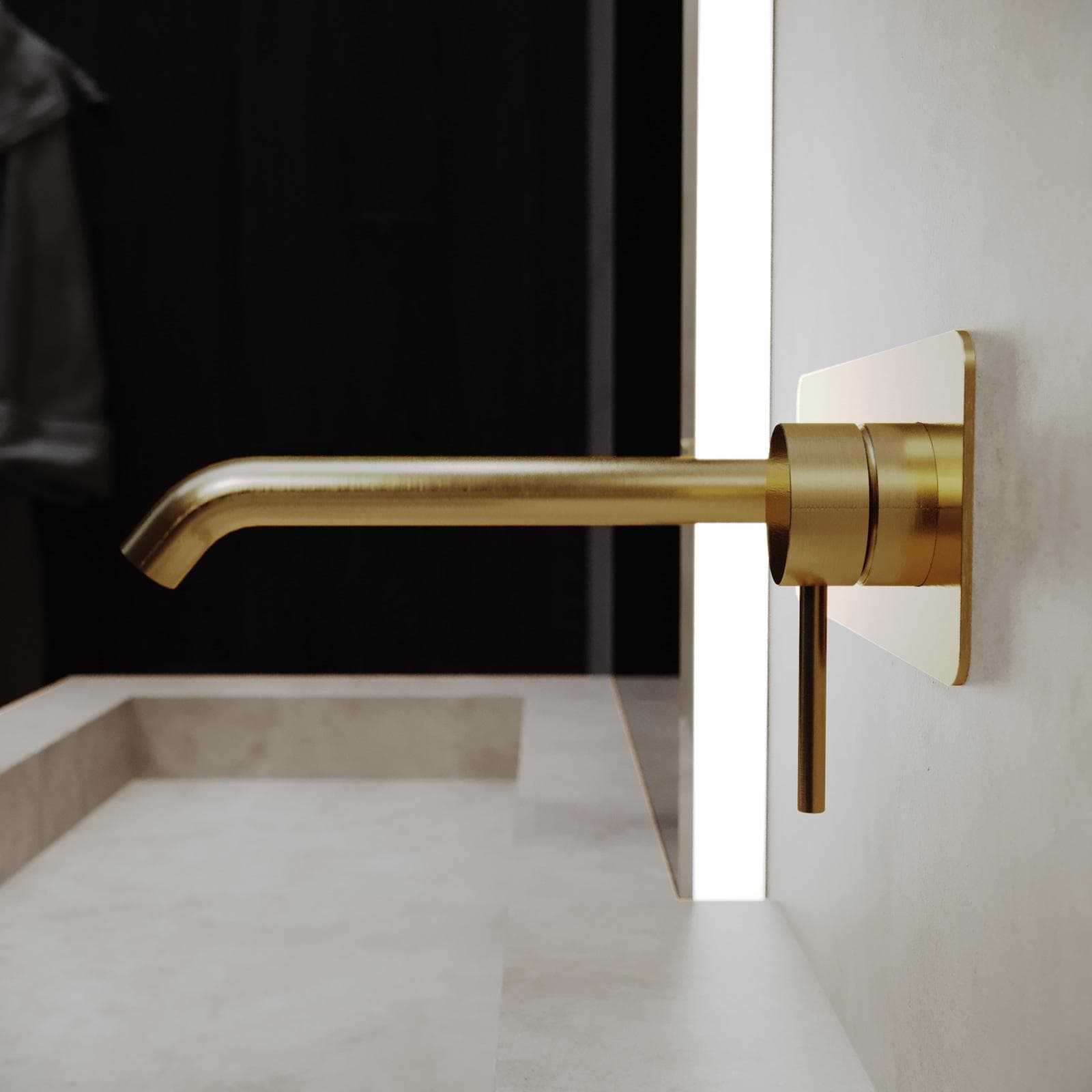 Miscelatore lavabo a muro canna 20 cm con piastra oro spazzolato anti-impronta - Ran