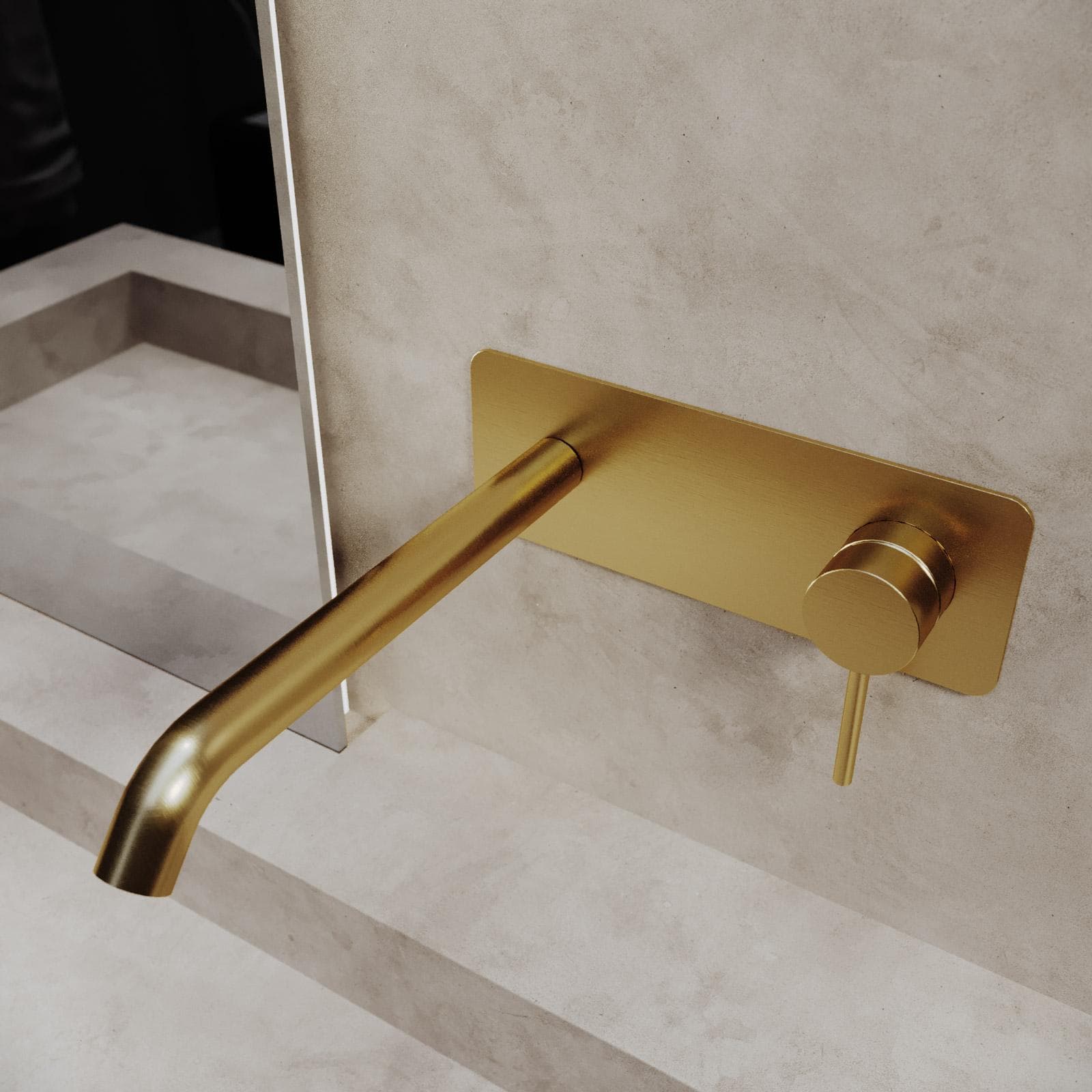 Miscelatore lavabo a muro canna 20 cm con piastra oro spazzolato anti-impronta - Ran
