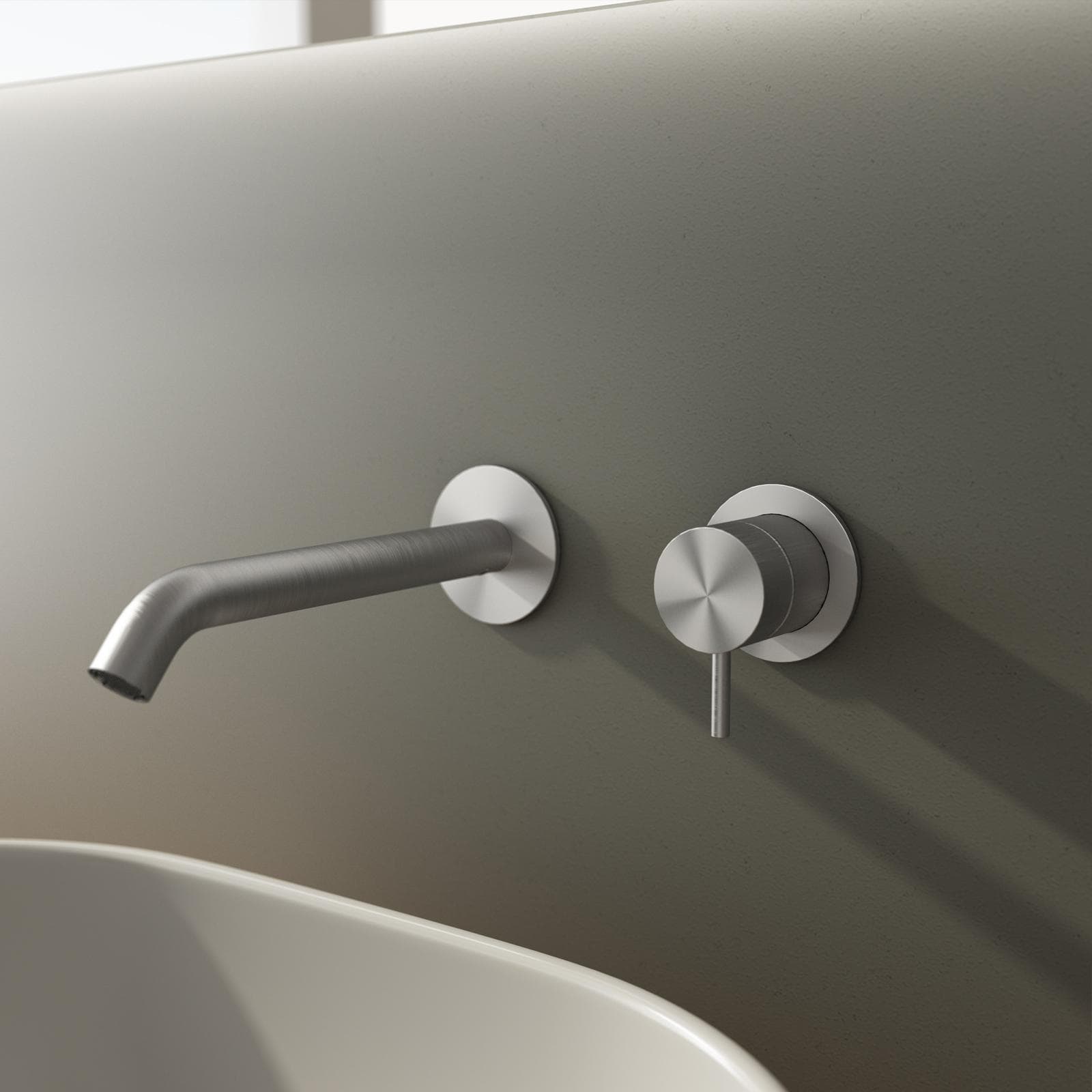 Miscelatore lavabo a muro canna 20 cm in acciaio inox 316 satinato – Pure