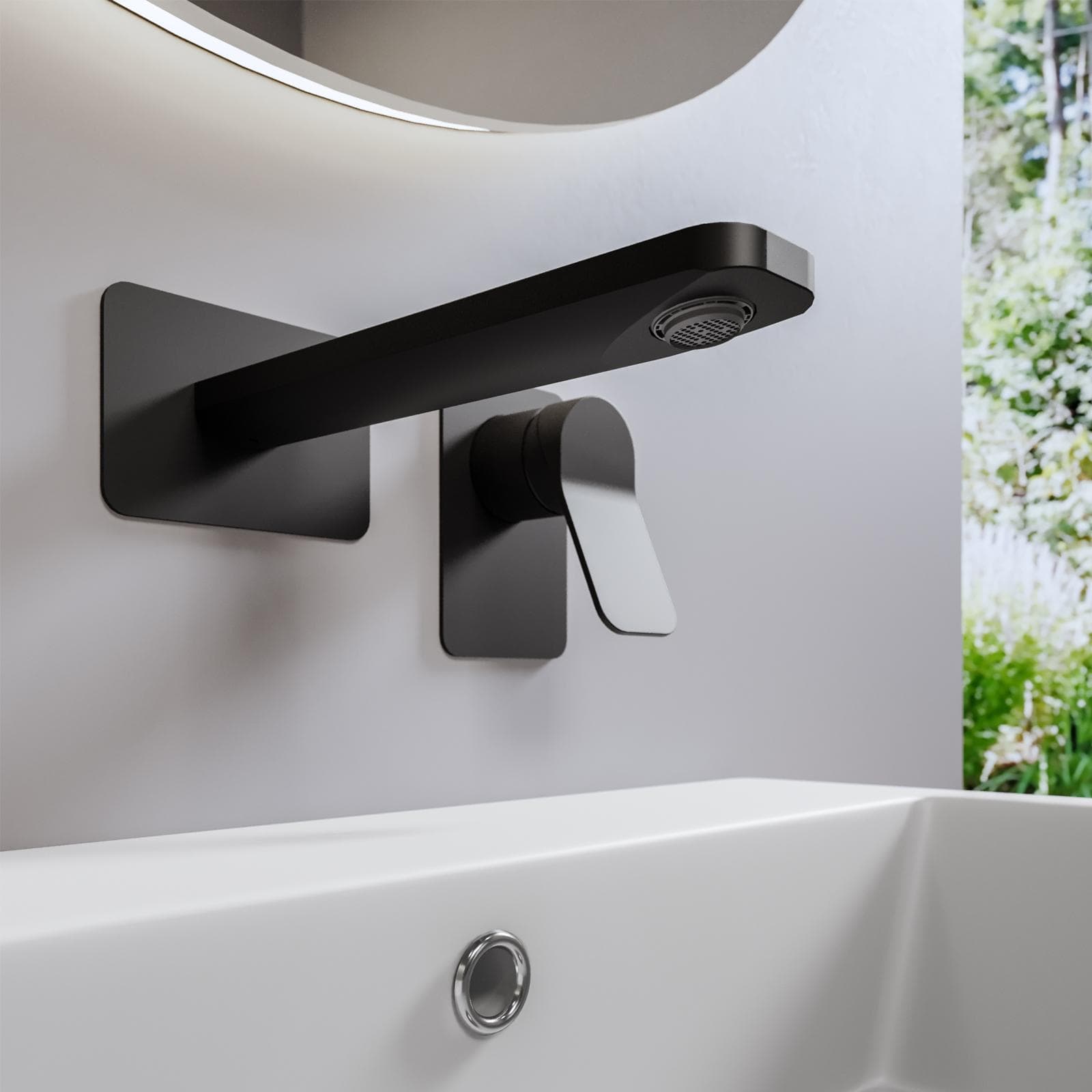 Miscelatore lavabo a muro canna 20 cm nero opaco – Wing