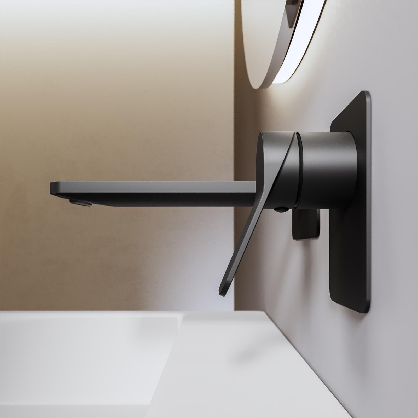Miscelatore lavabo a muro canna 20 cm nero opaco – Wing