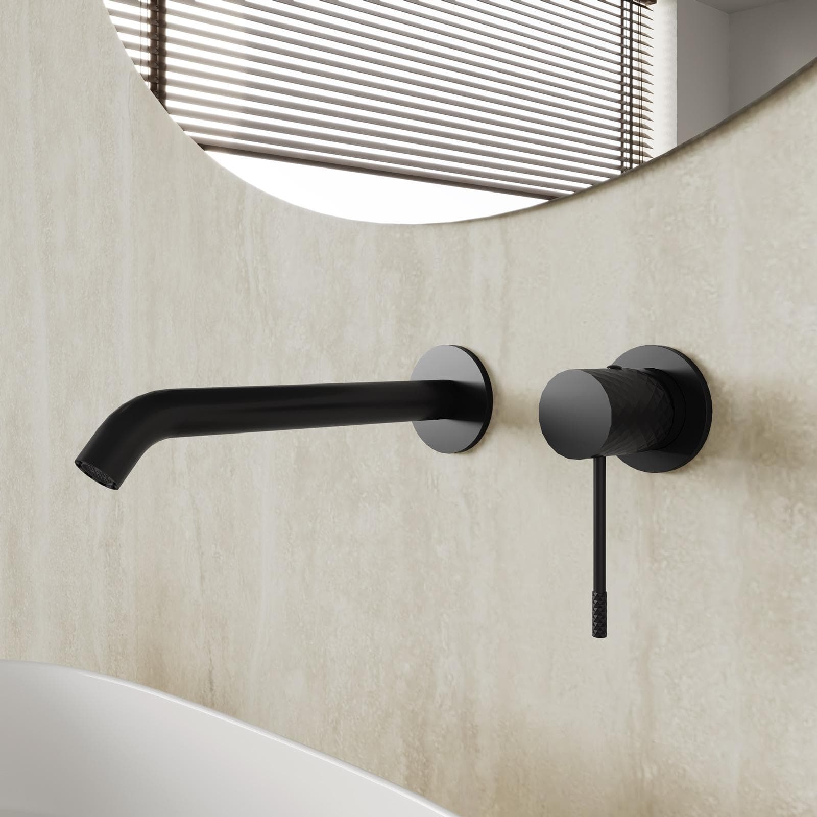 Miscelatore lavabo a muro canna 20 cm nero opaco - Fear