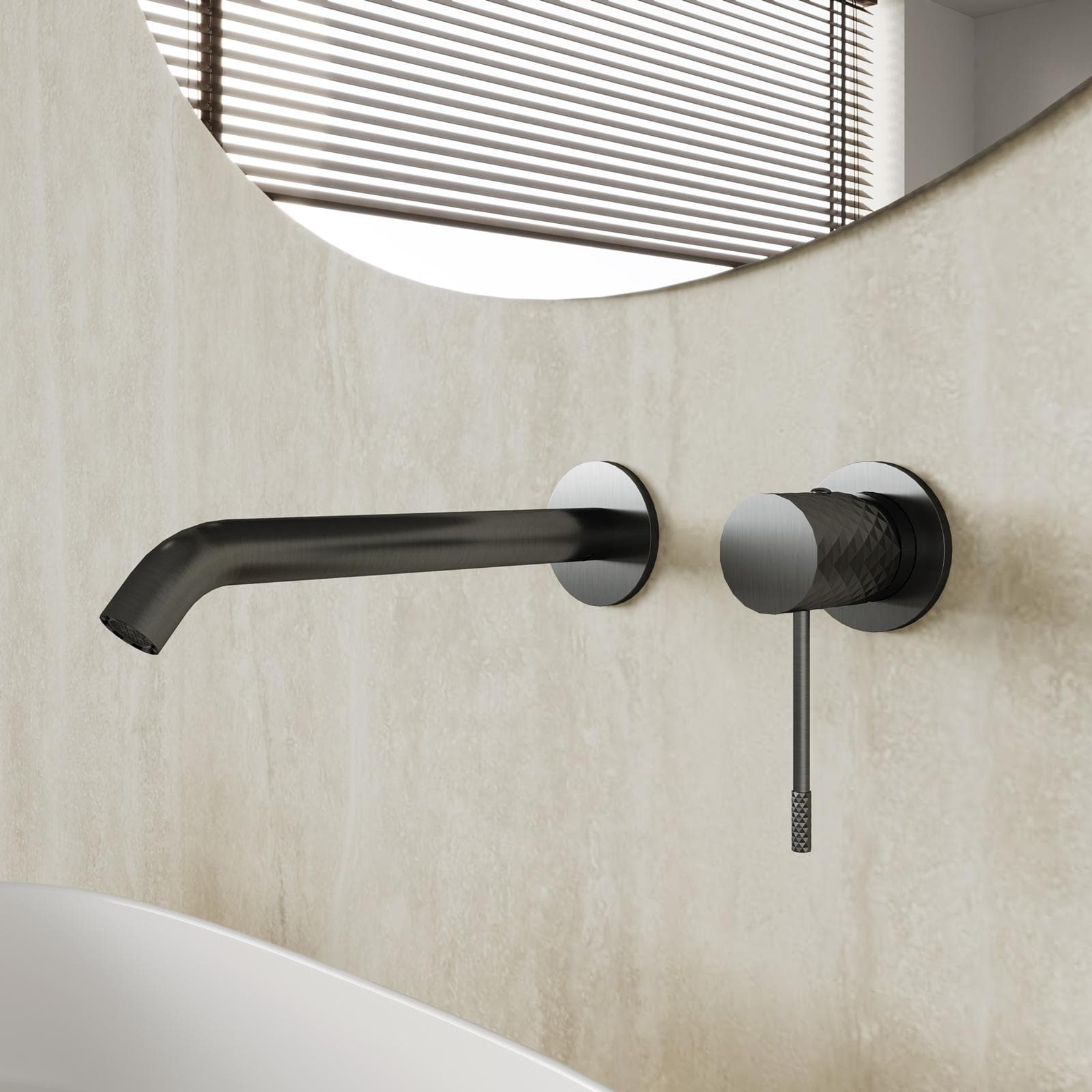 Miscelatore lavabo a muro canna 20 cm nero spazzolato anti-impronta - Fear