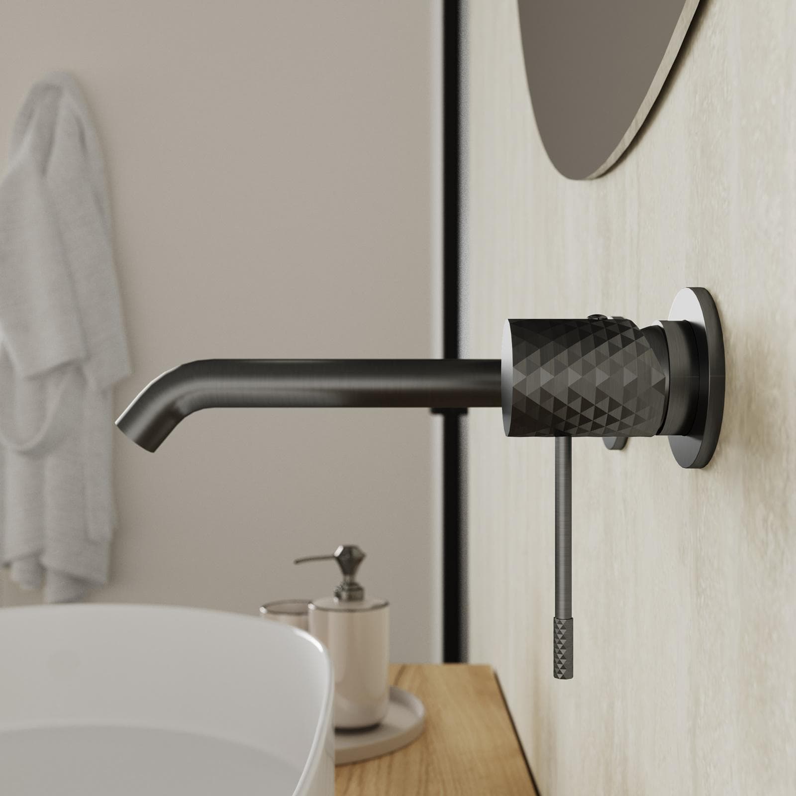 Miscelatore lavabo a muro canna 20 cm nero spazzolato anti-impronta - Fear
