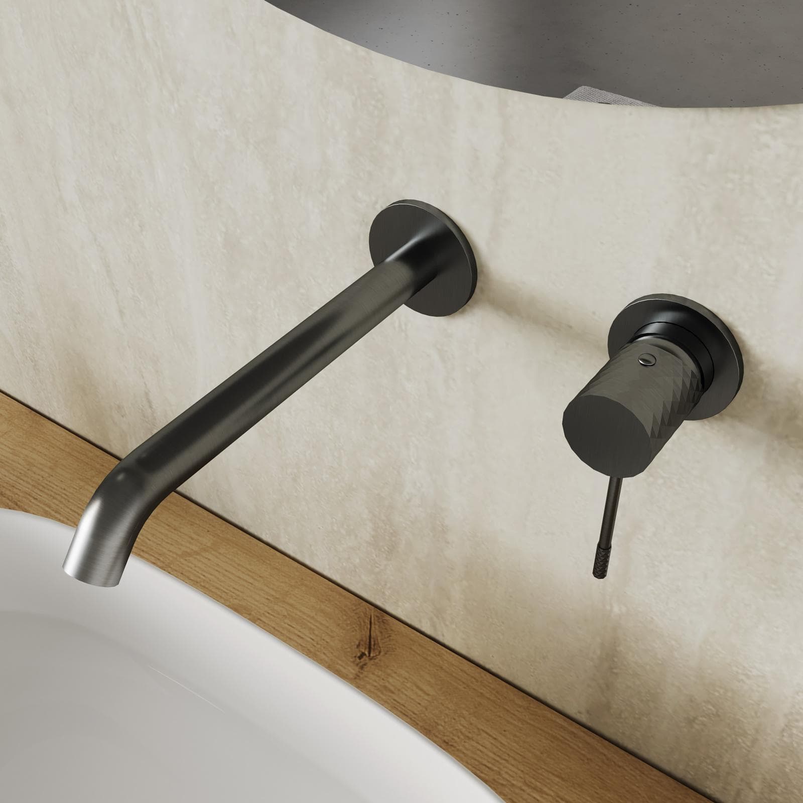 Miscelatore lavabo a muro canna 20 cm nero spazzolato anti-impronta - Fear