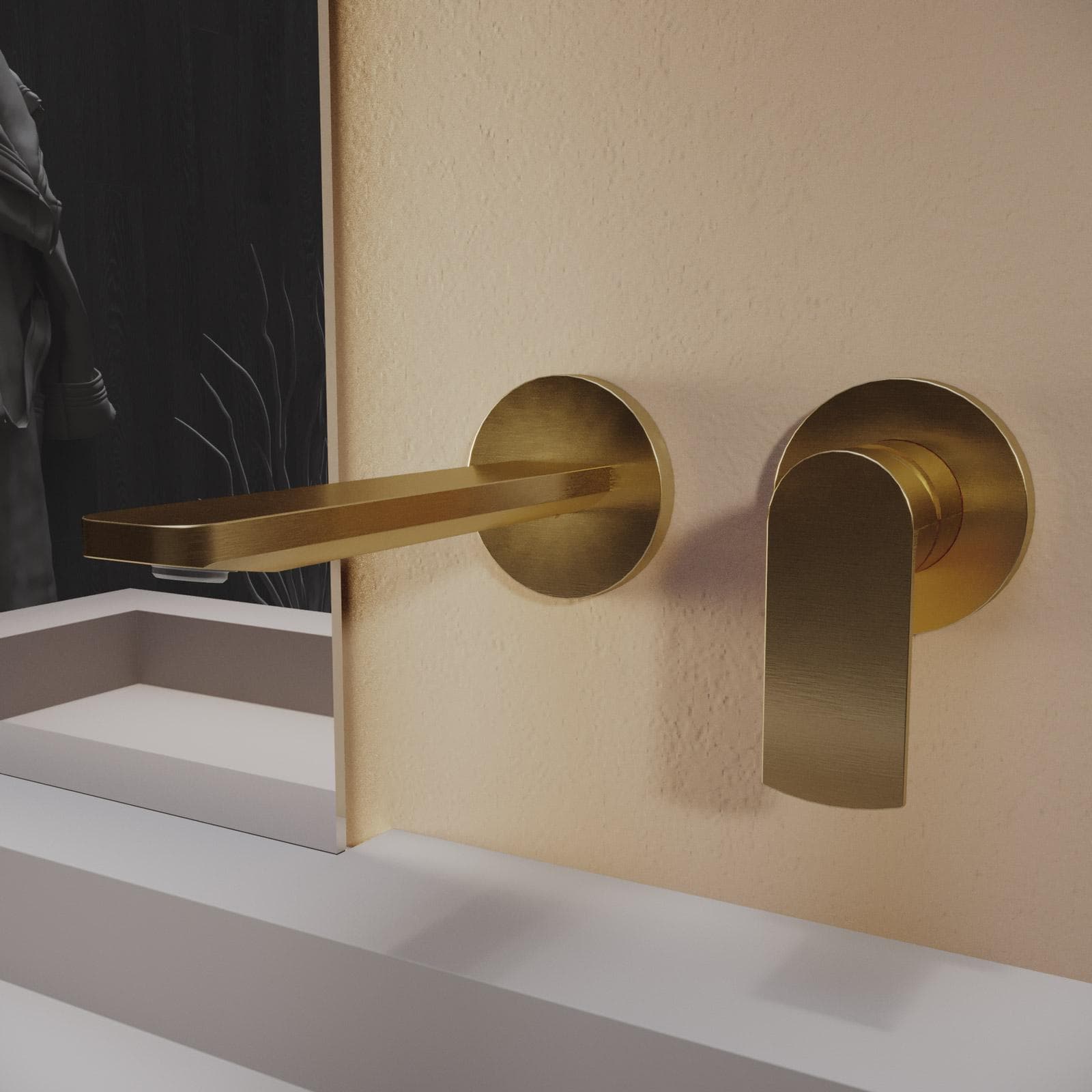 Miscelatore lavabo a muro canna 20 cm oro spazzolato anti-impronta - Fluid