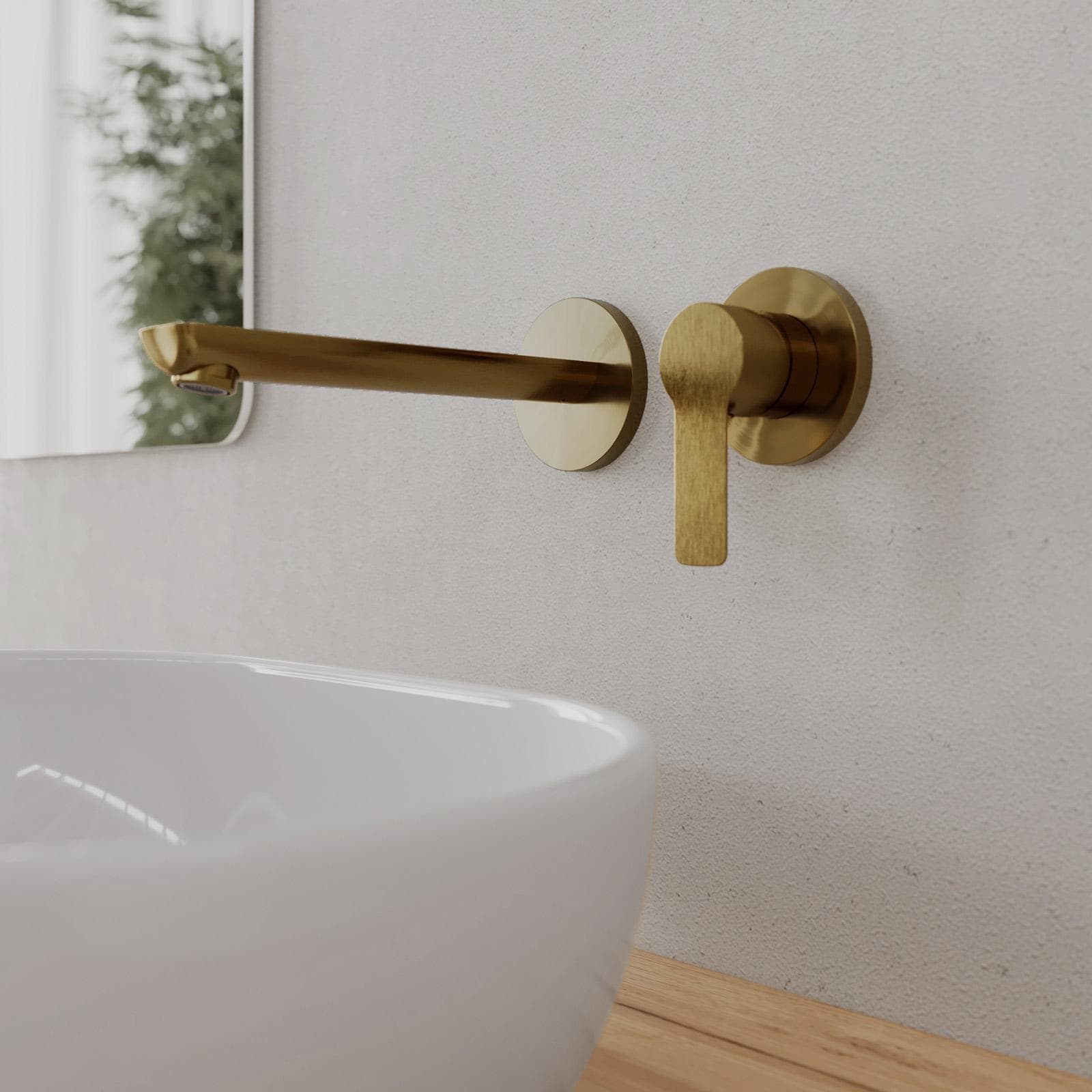 Miscelatore lavabo a muro canna 20 cm oro spazzolato anti-impronta - Key