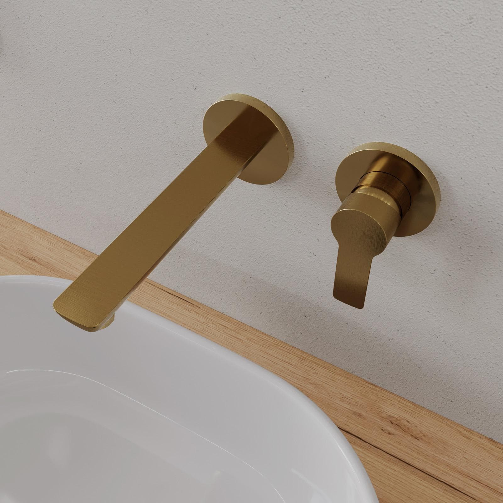 Miscelatore lavabo a muro canna 20 cm oro spazzolato anti-impronta - Key