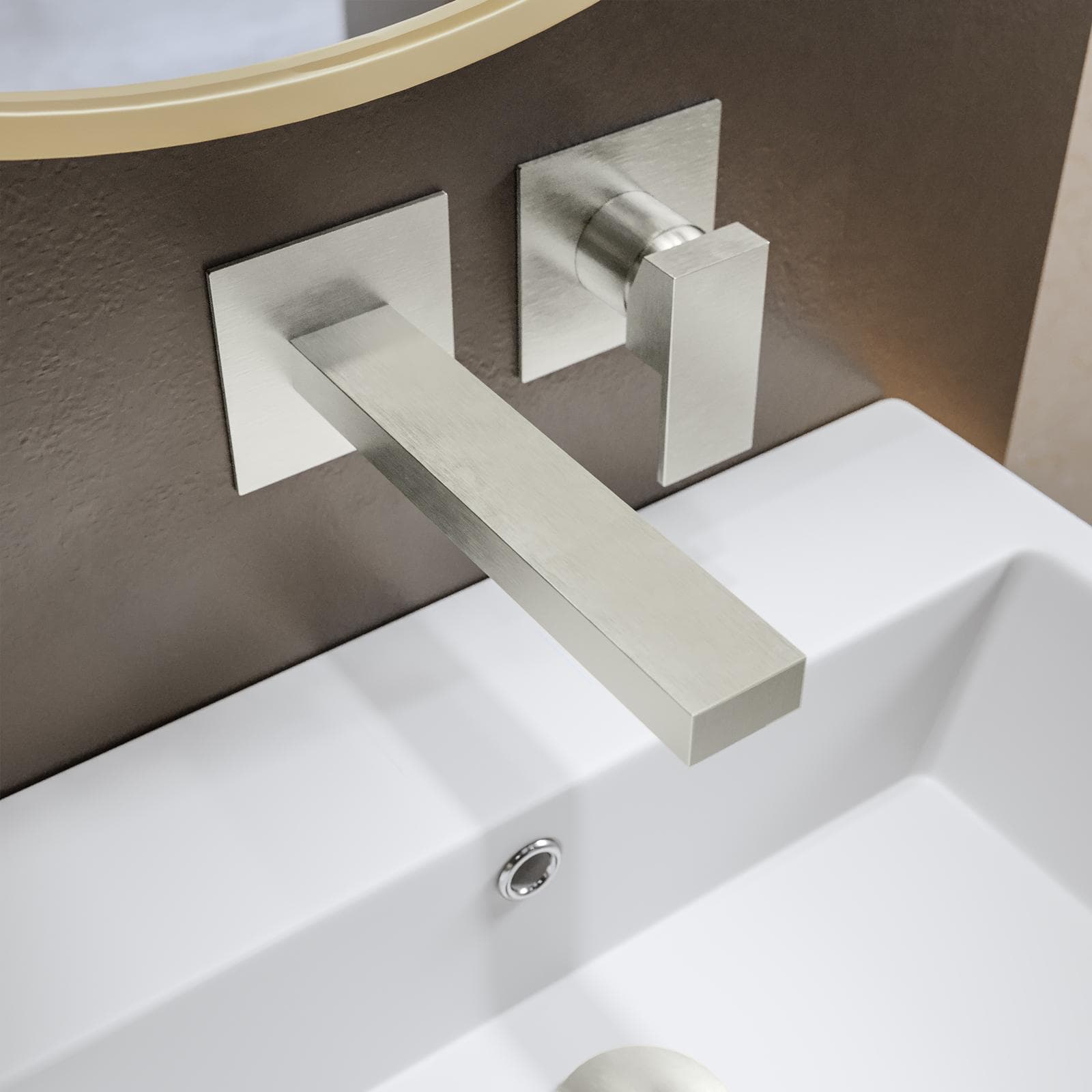 Miscelatore lavabo a muro canna 20 cm spazzolato – Kyria