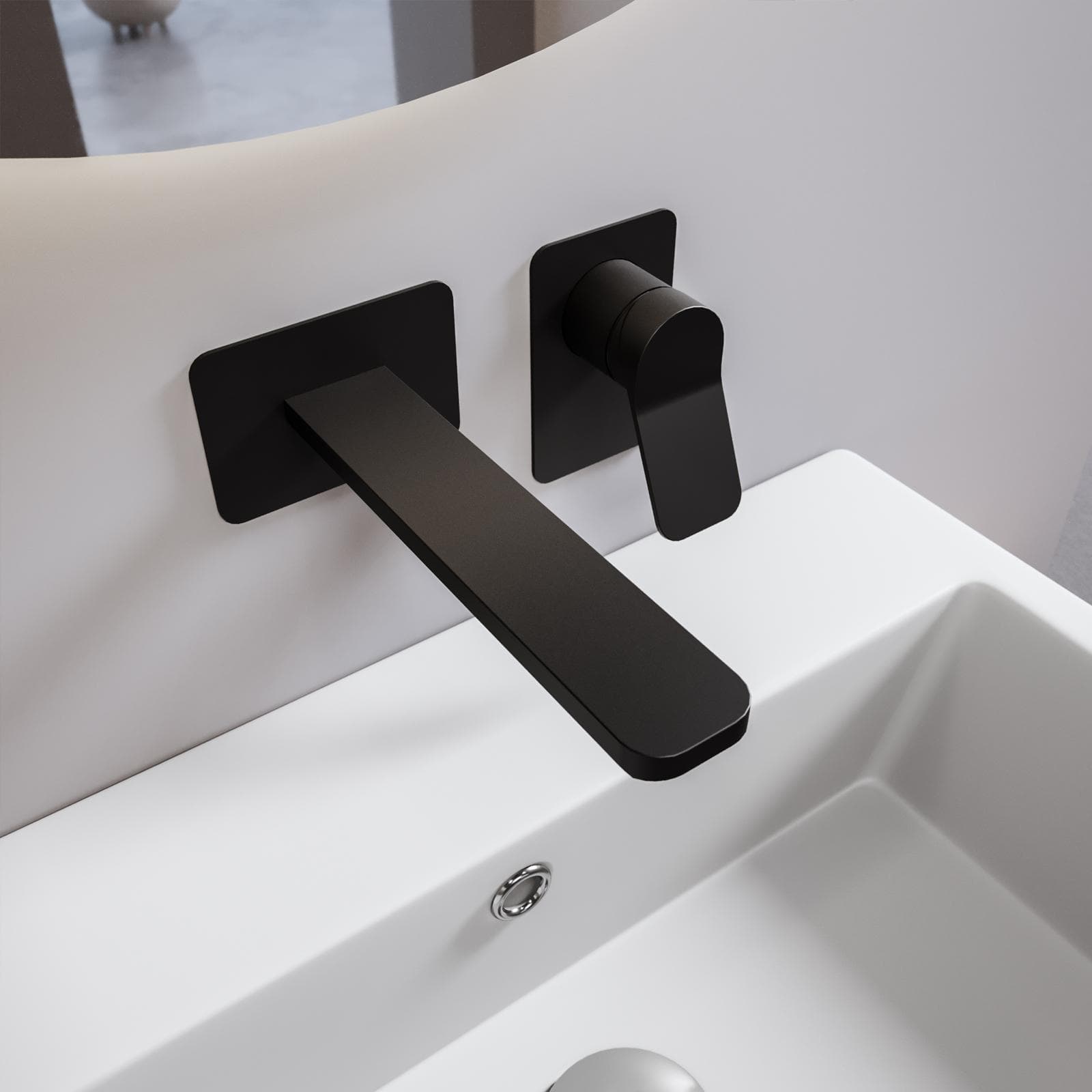 Miscelatore lavabo a muro canna 25 cm nero opaco – Wing