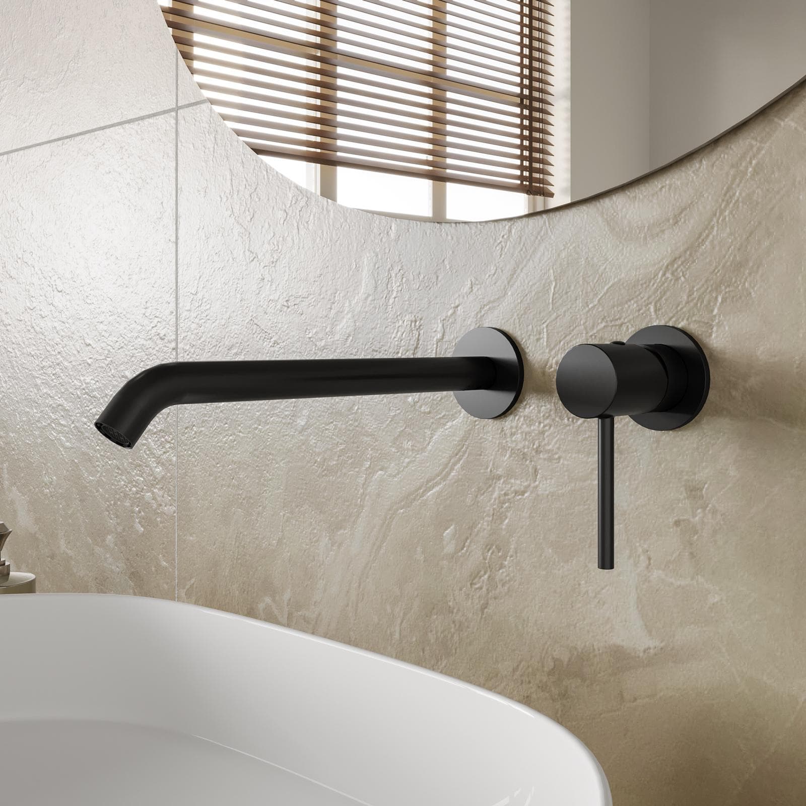 Miscelatore lavabo a muro canna 25 cm nero opaco - Oasis