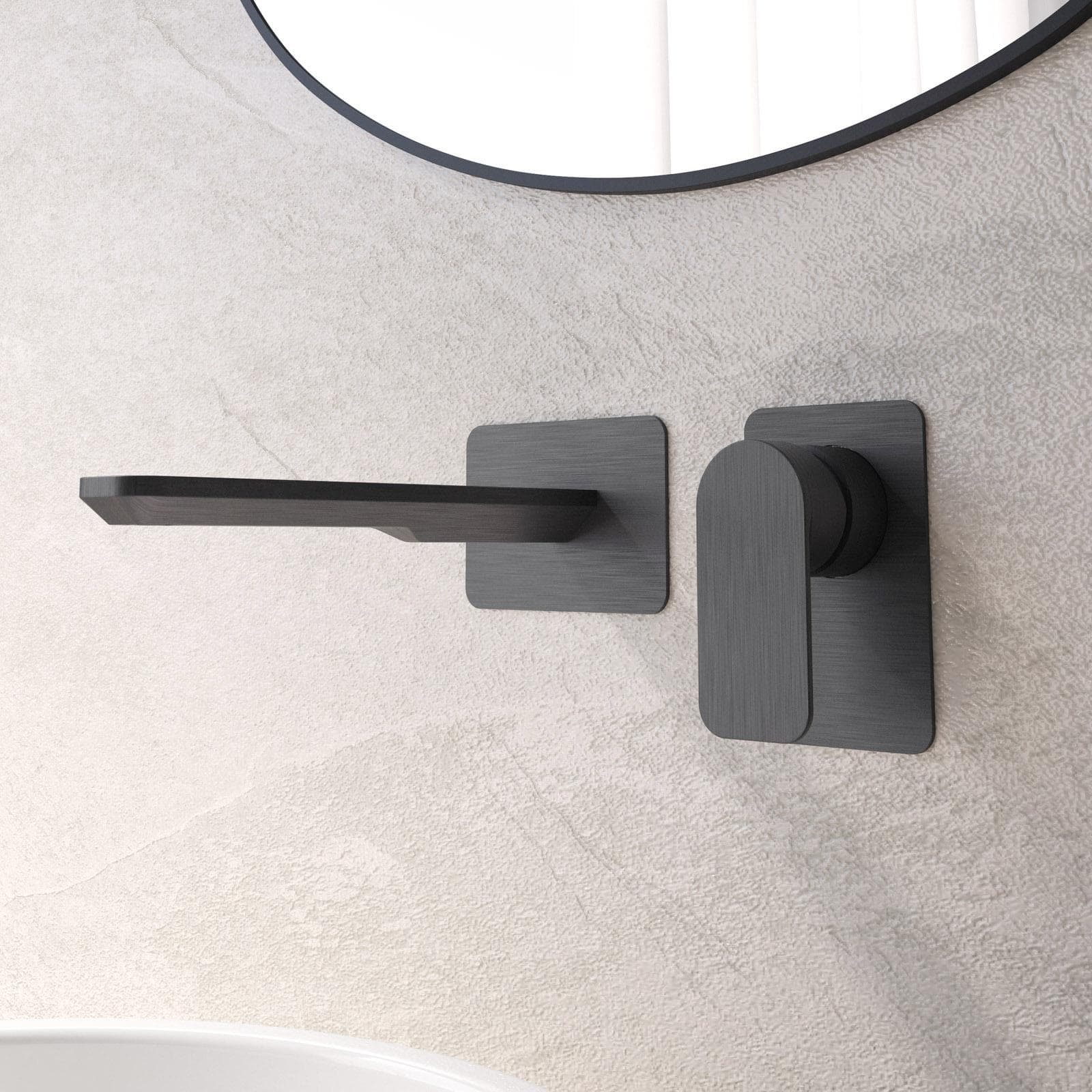 Miscelatore lavabo a muro canna 25 cm nero spazzolato anti-impronta - Fusion