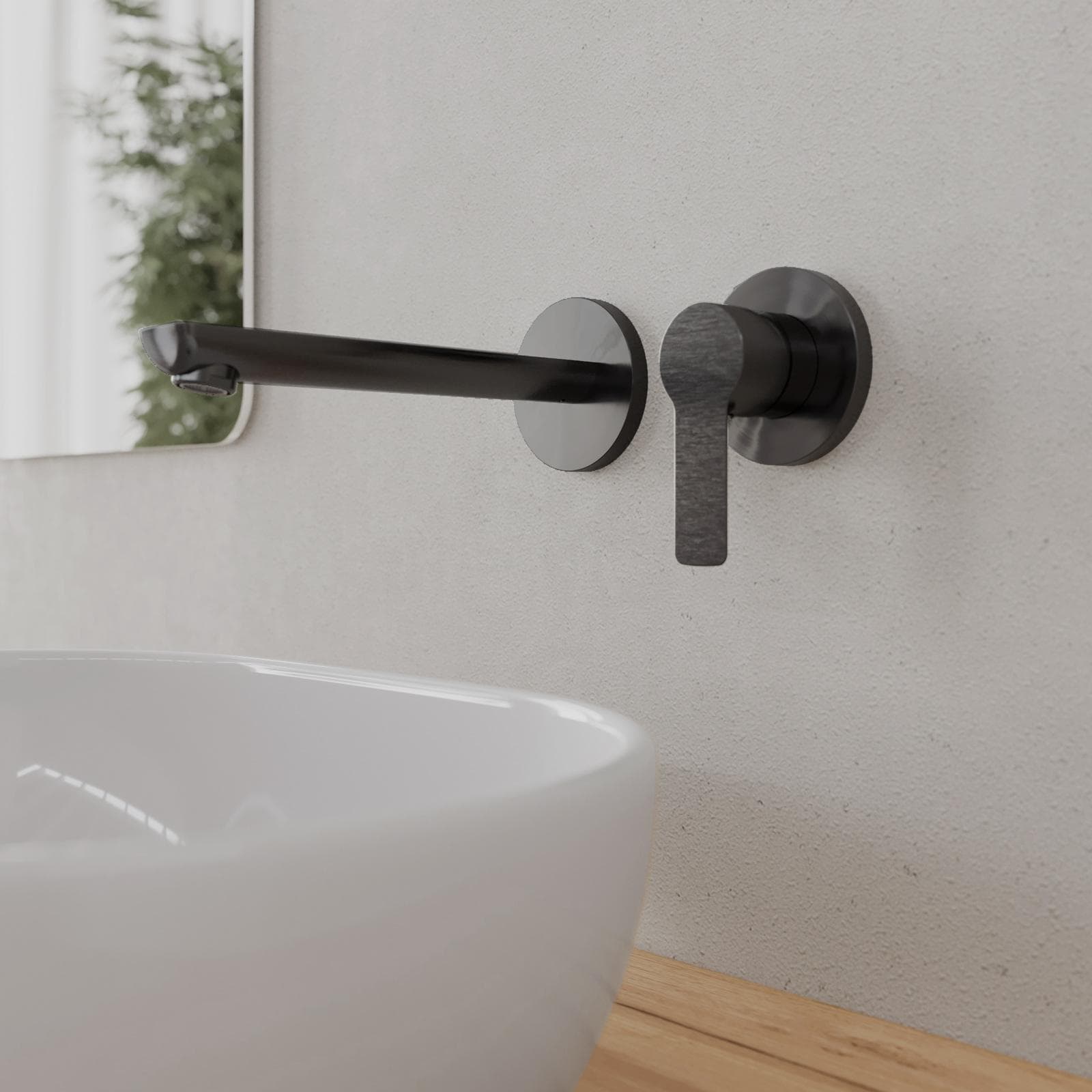 Miscelatore lavabo a muro canna 25 cm nero spazzolato anti-impronta - Key