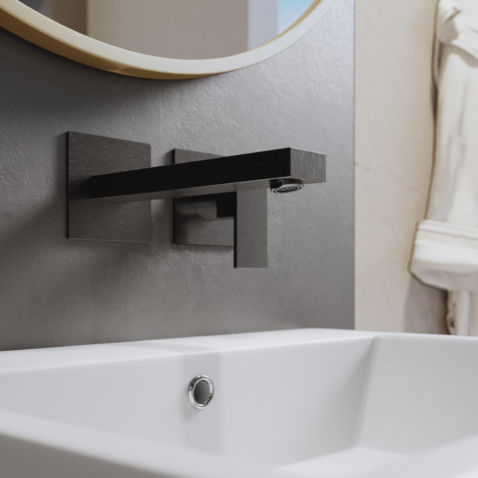 Miscelatore lavabo a muro canna 25 cm nero spazzolato anti-impronta - Kyria