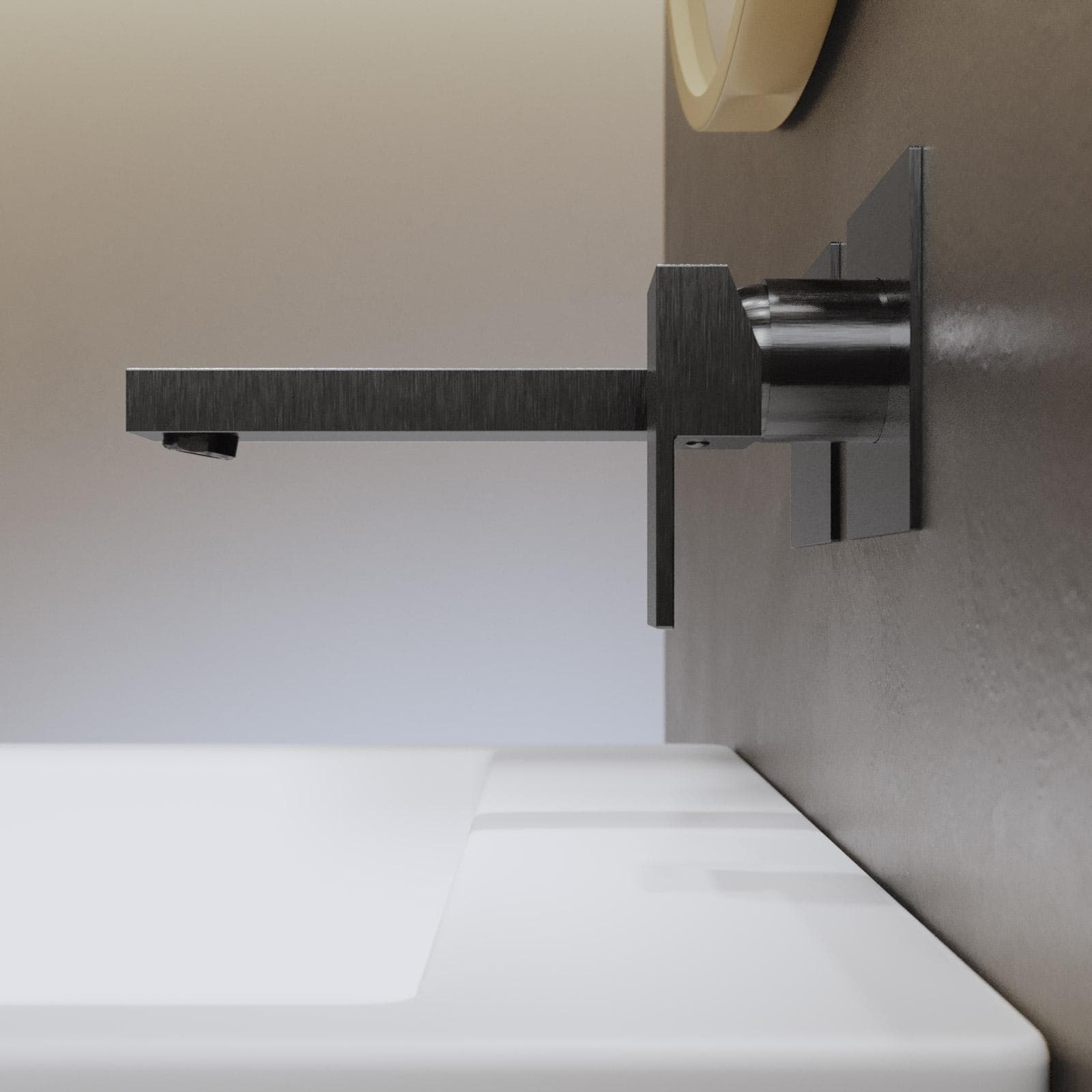 Miscelatore lavabo a muro canna 25 cm nero spazzolato anti-impronta - Kyria