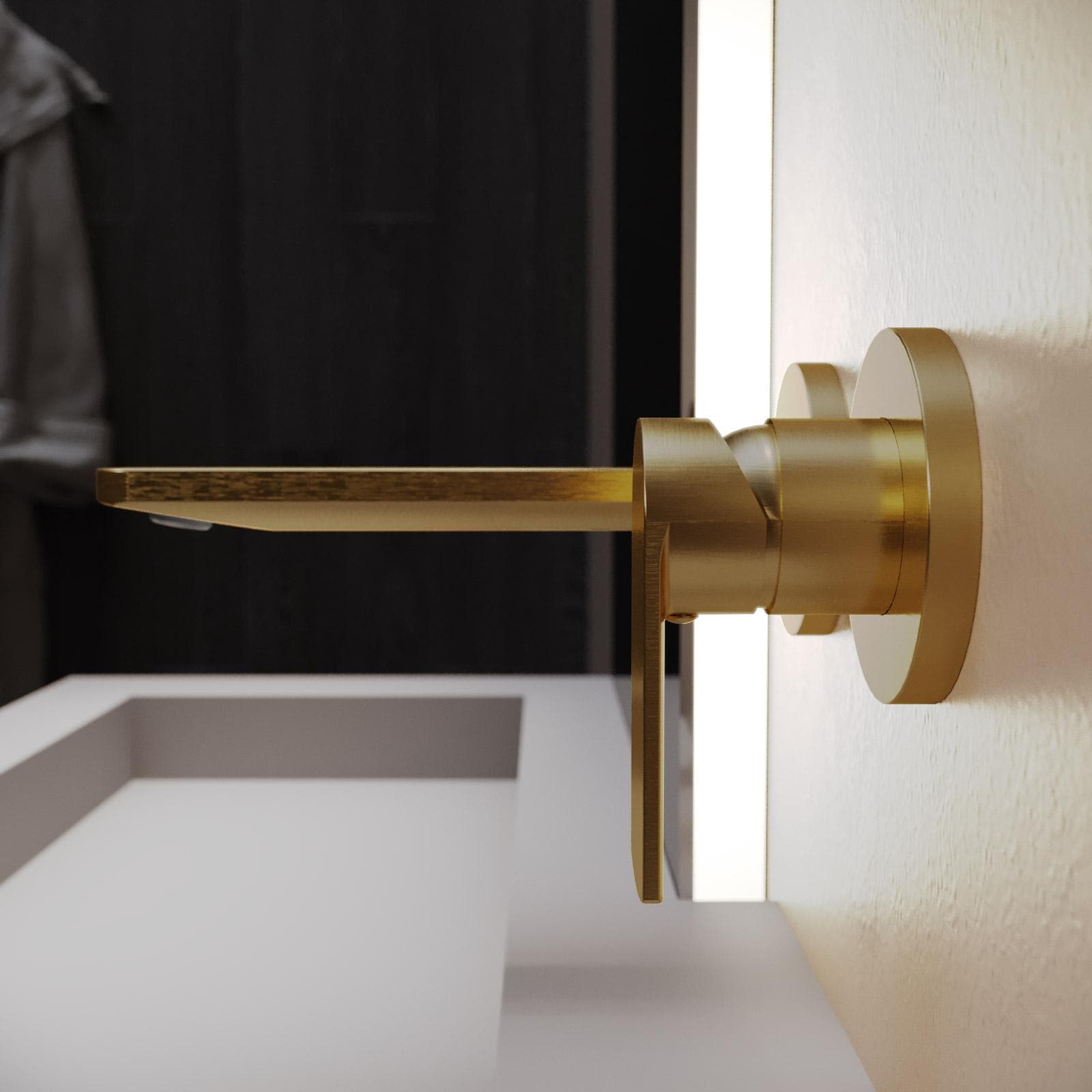 Miscelatore lavabo a muro canna 25 cm oro spazzolato anti-impronta - Fluid