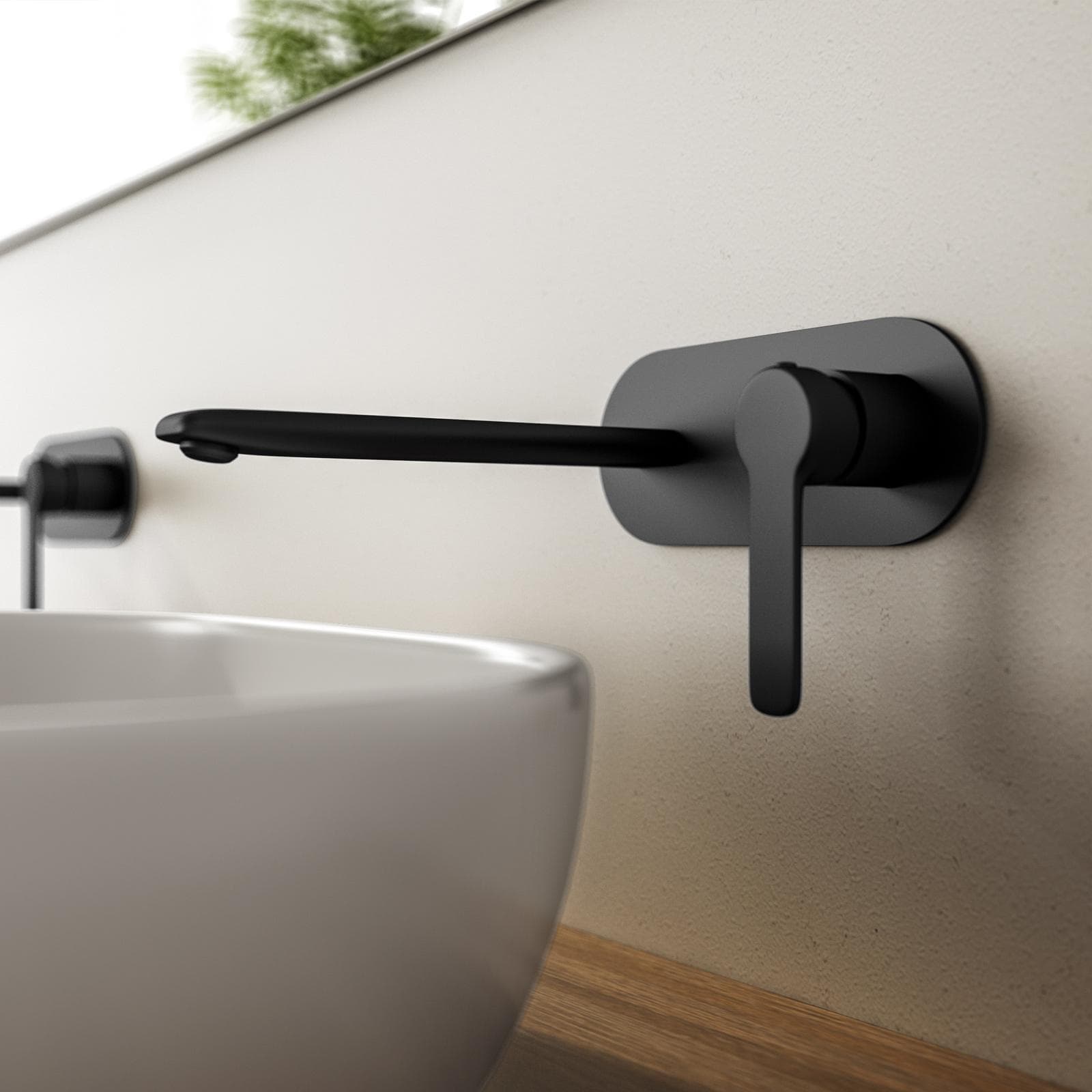 Miscelatore lavabo a muro con piastra nero - Tila