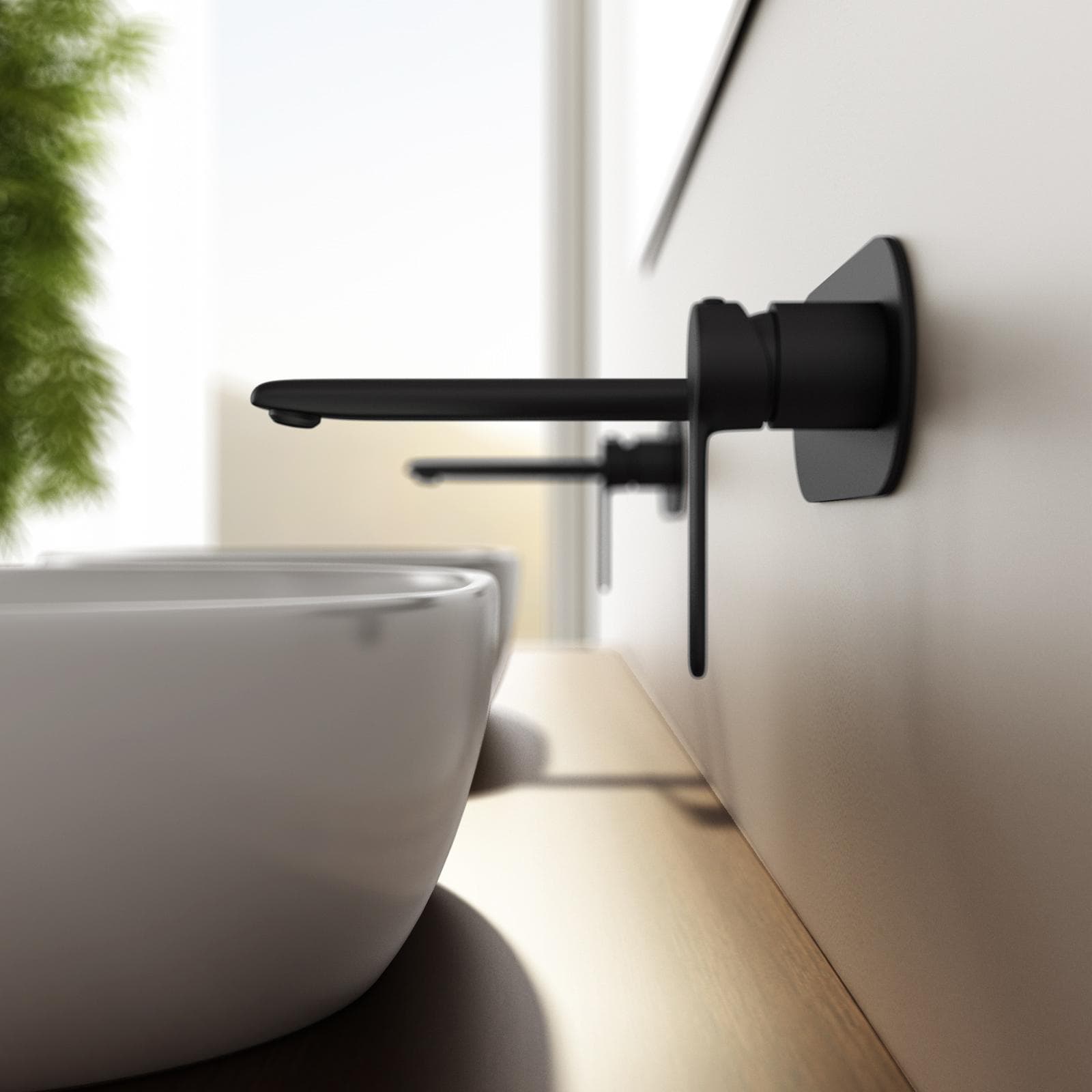 Miscelatore lavabo a muro con piastra nero - Tila