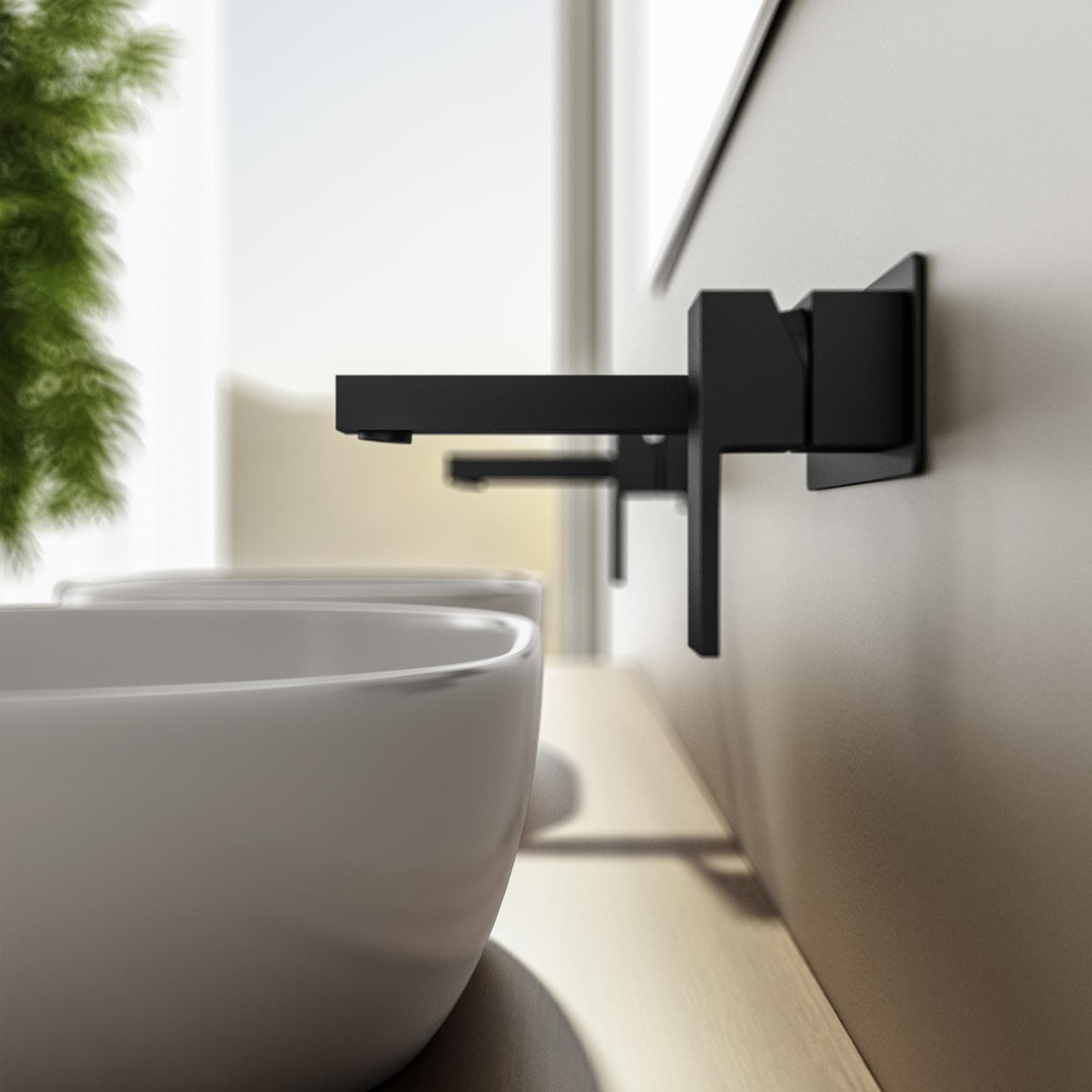 Miscelatore lavabo a muro con piastra nero opaco - Tiamat