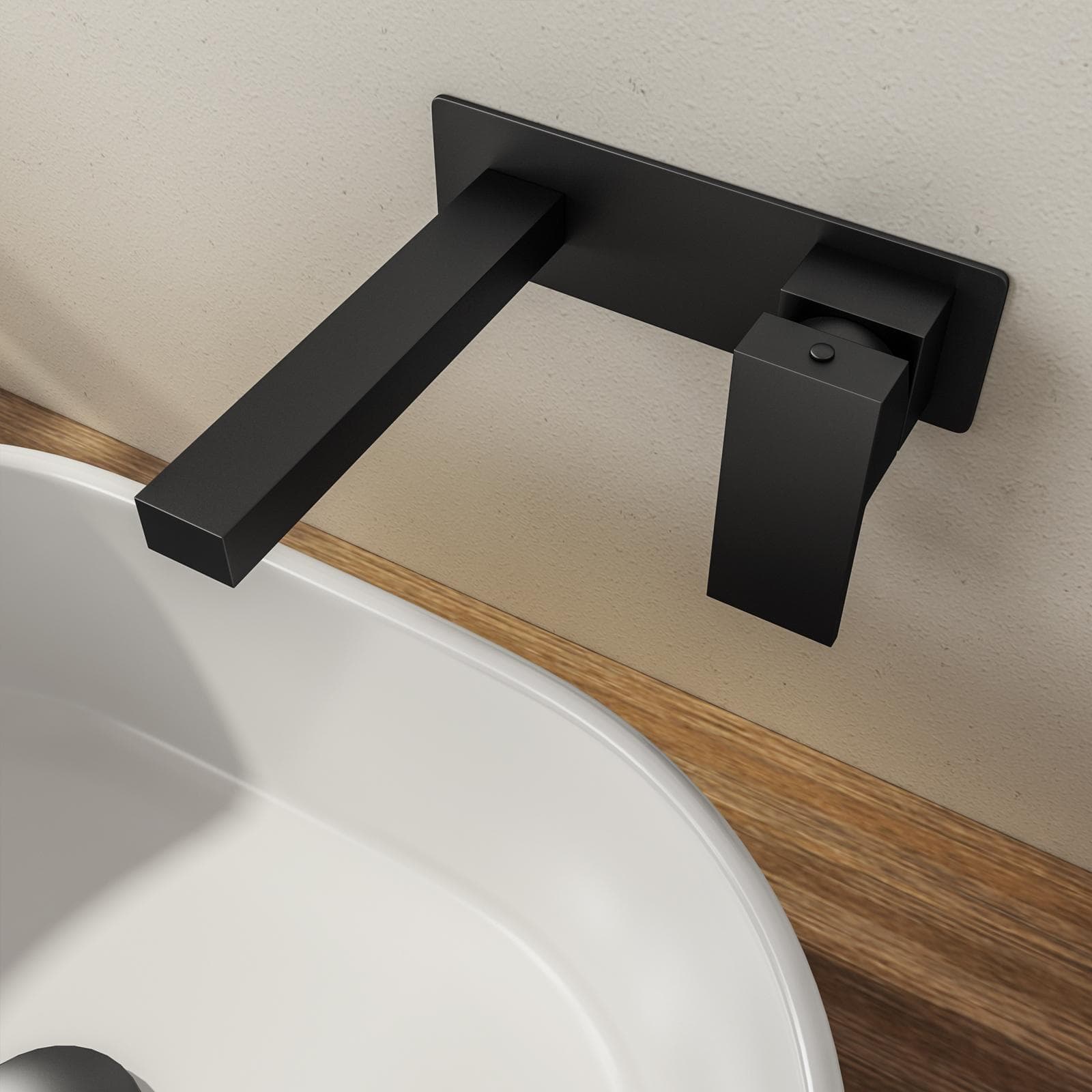 Miscelatore lavabo a muro con piastra nero opaco - Tiamat