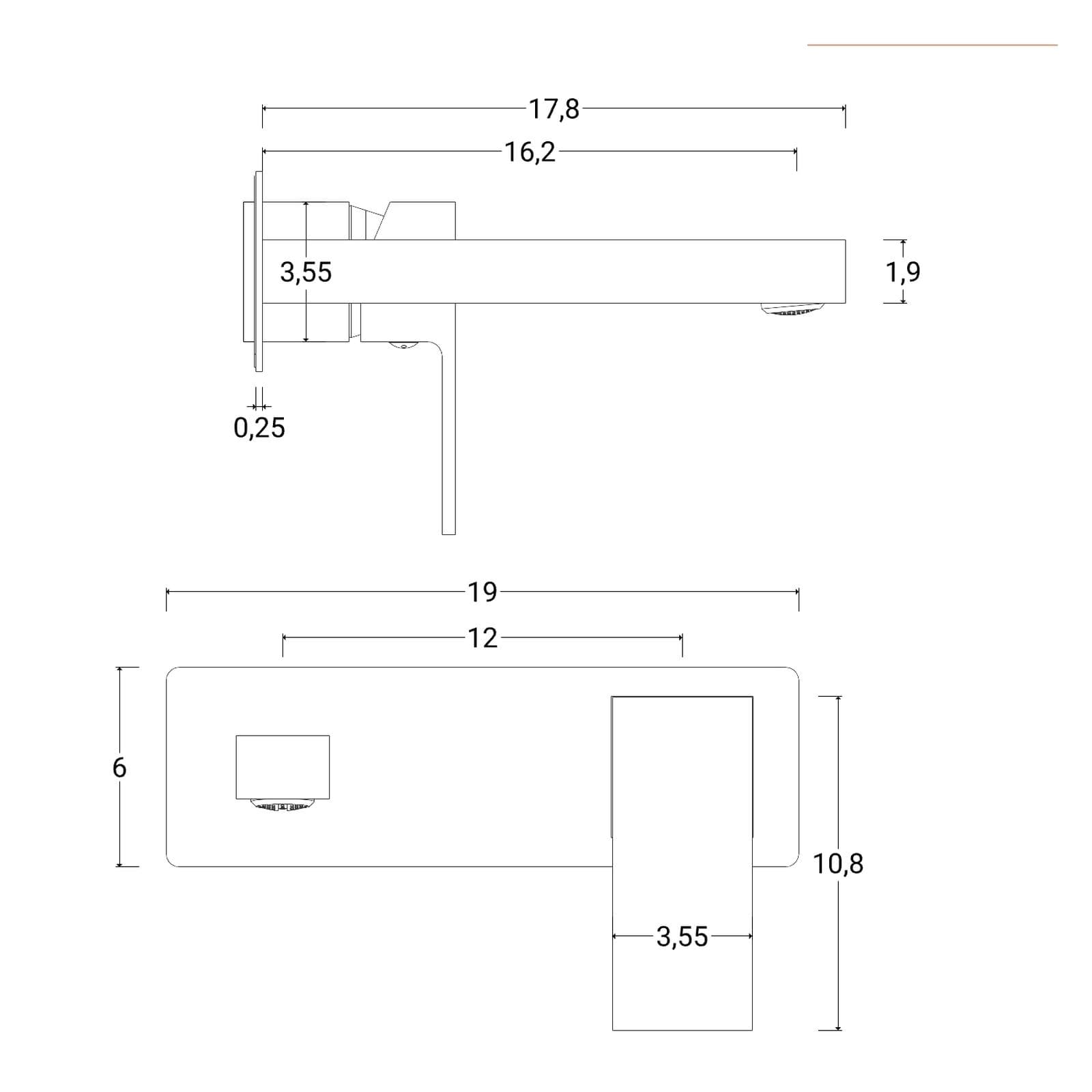 Miscelatore lavabo a muro con piastra nero opaco - Tiamat