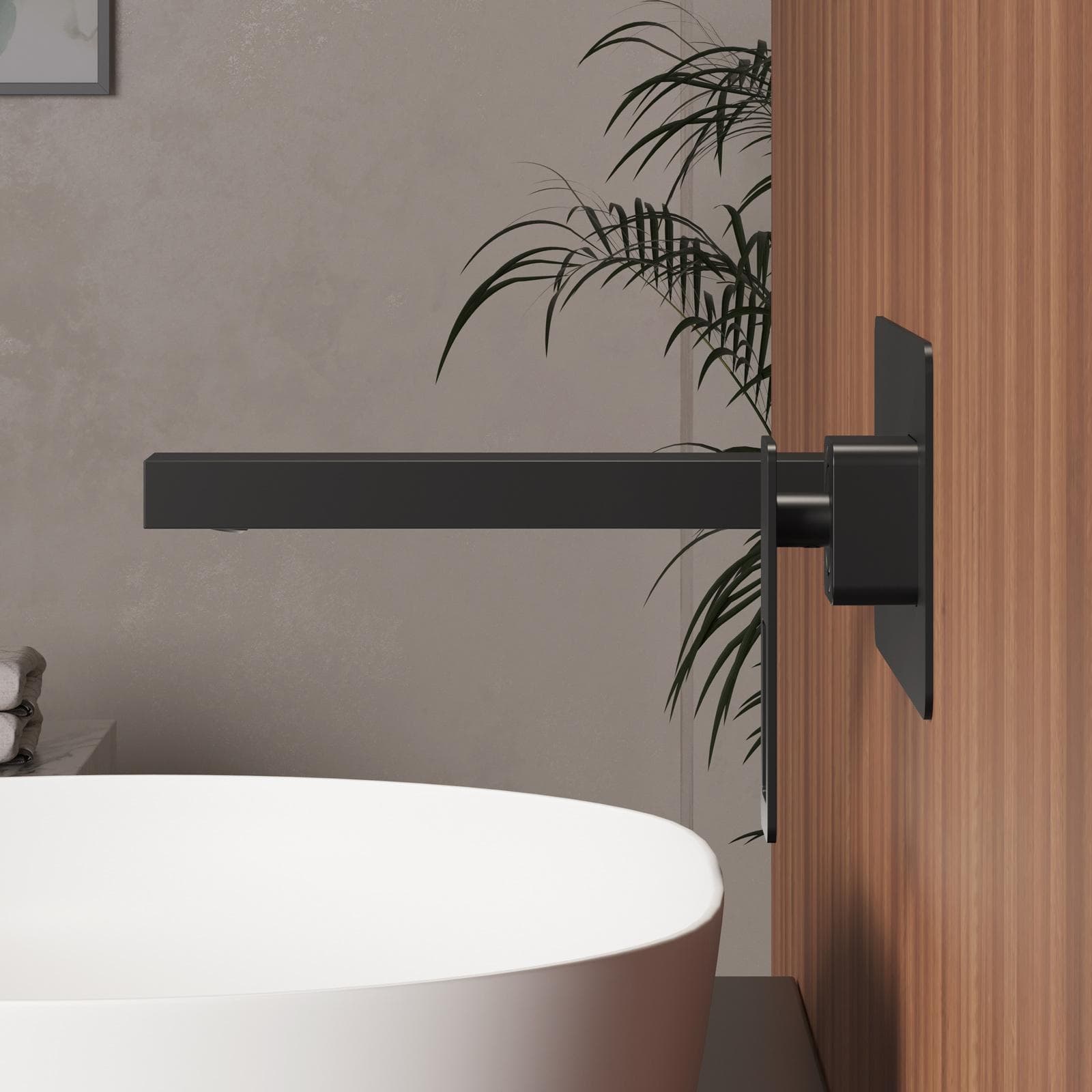 Miscelatore lavabo a muro con piastra nero opaco - Thano