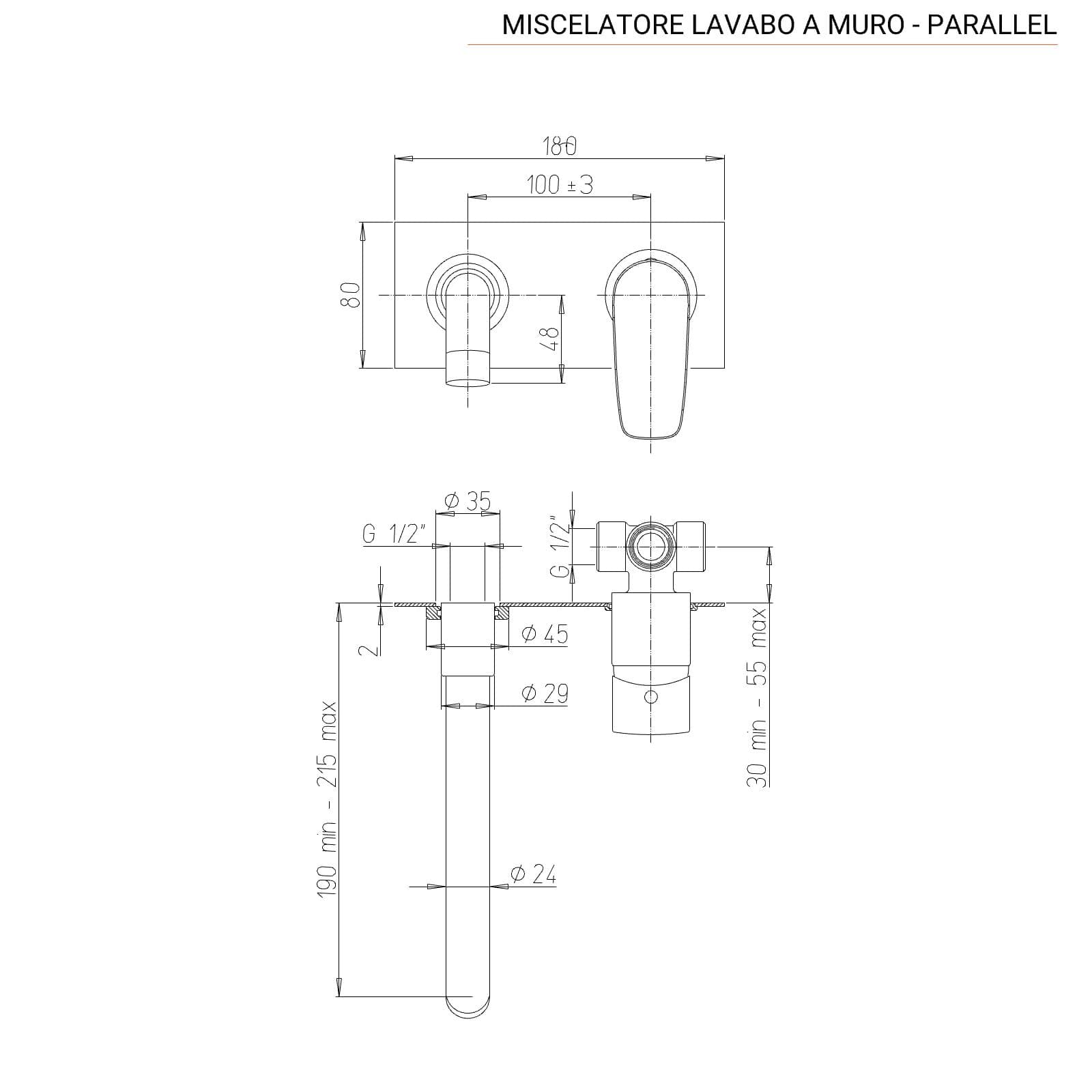Miscelatore lavabo a muro con piastra cromato - Parallel di Paini