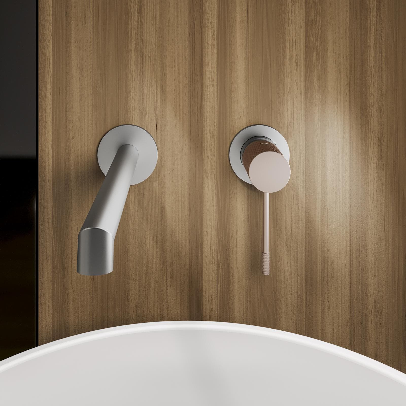 Miscelatore lavabo a muro grigio opaco e champagne - Crystal