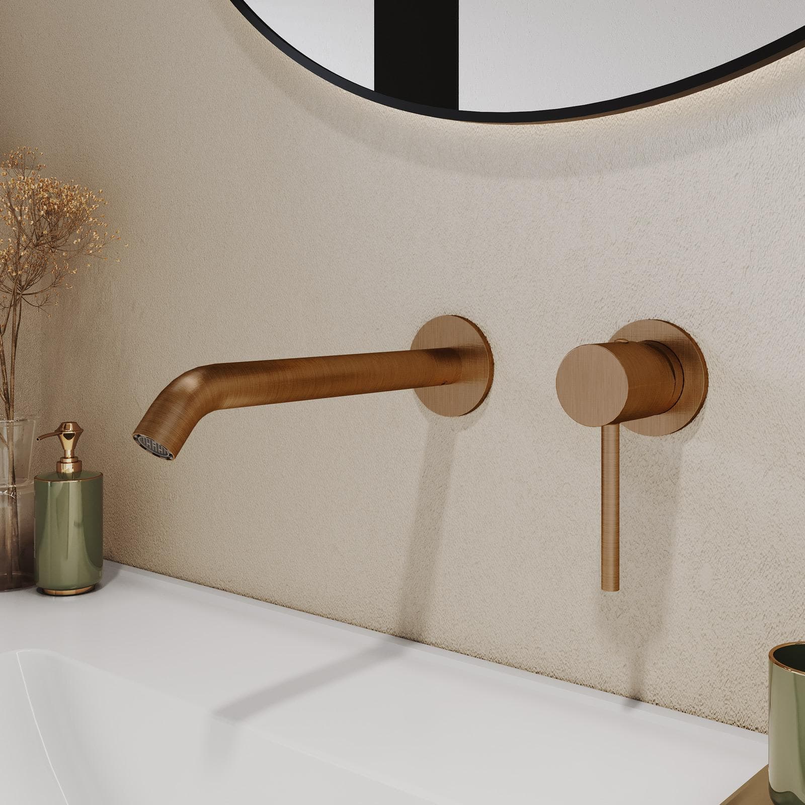 Miscelatore lavabo a muro in ottone bronzo spazzolato anti-impronta - Oasis