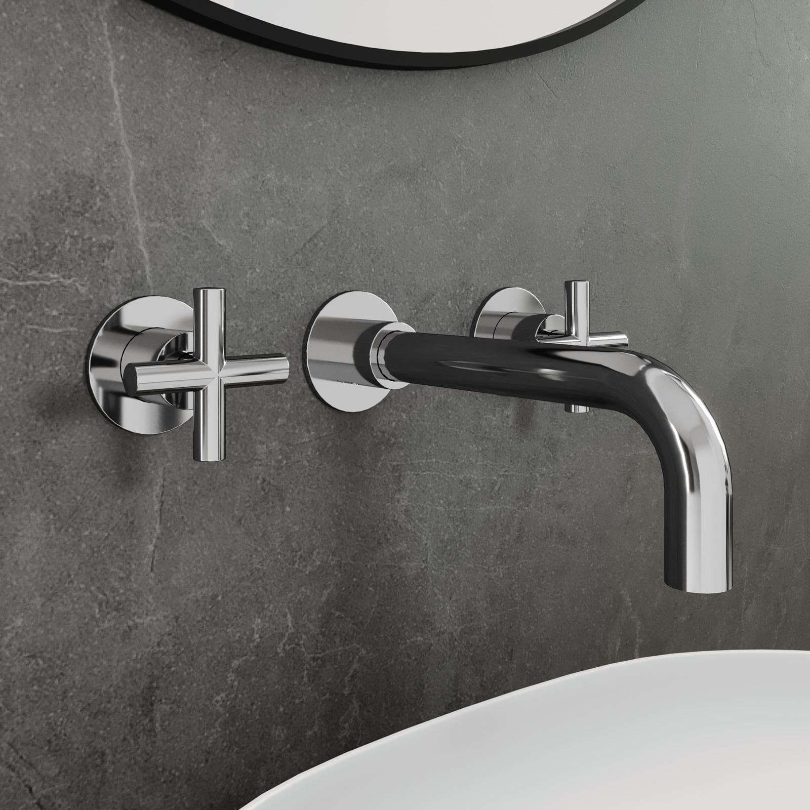 Miscelatore lavabo a muro in ottone cromo - Enif