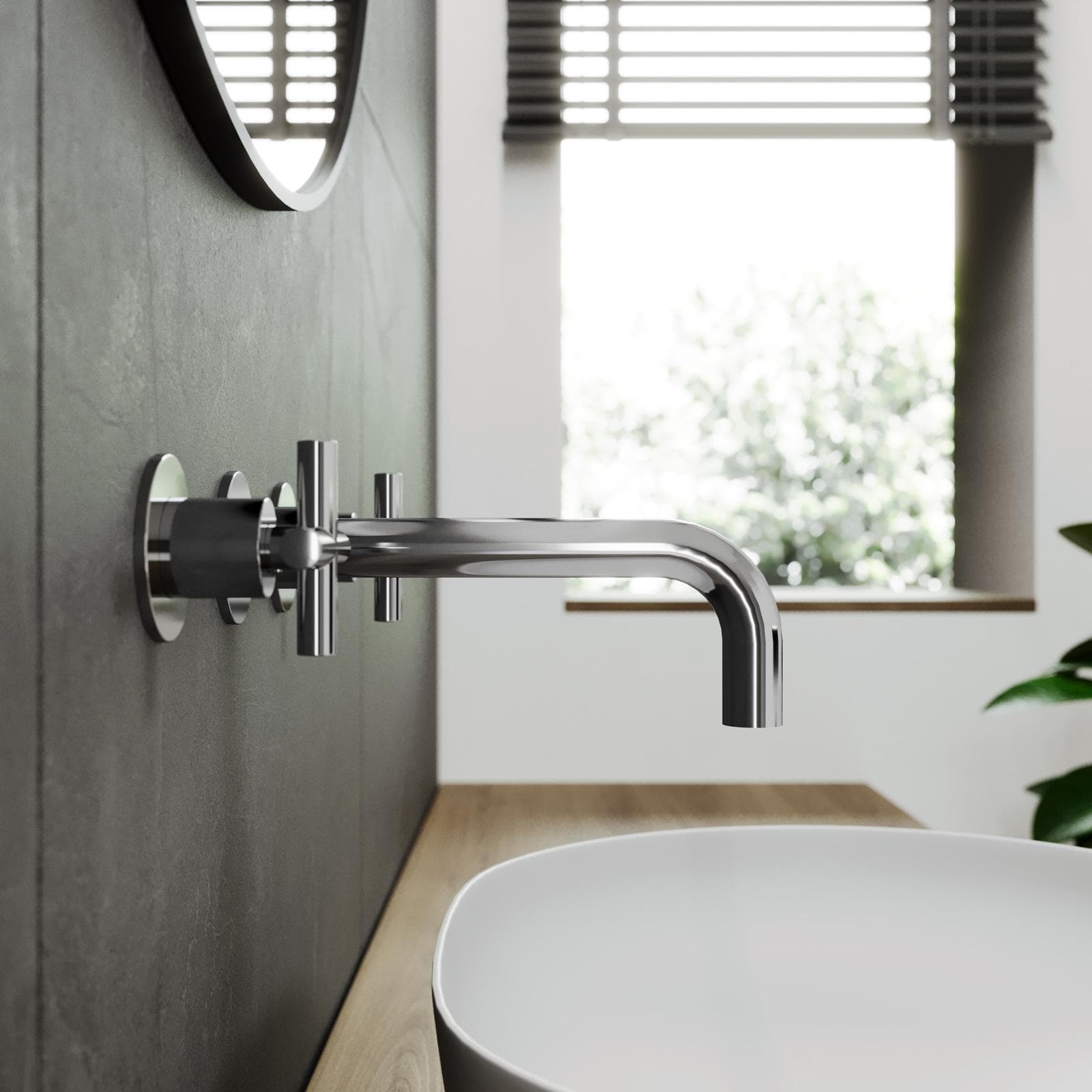 Miscelatore lavabo a muro in ottone cromo - Enif