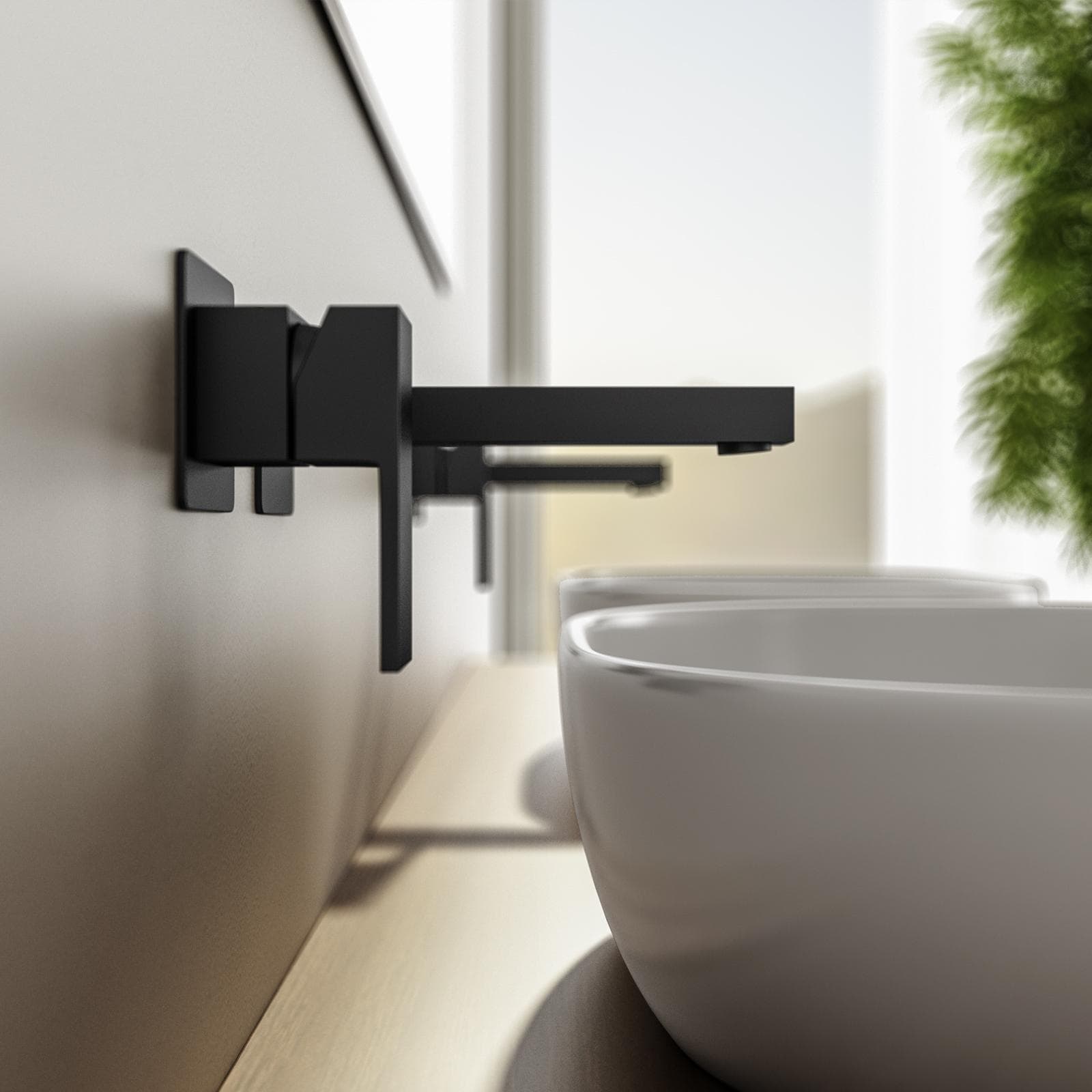 Miscelatore lavabo a muro in ottone nero opaco - Tiamat