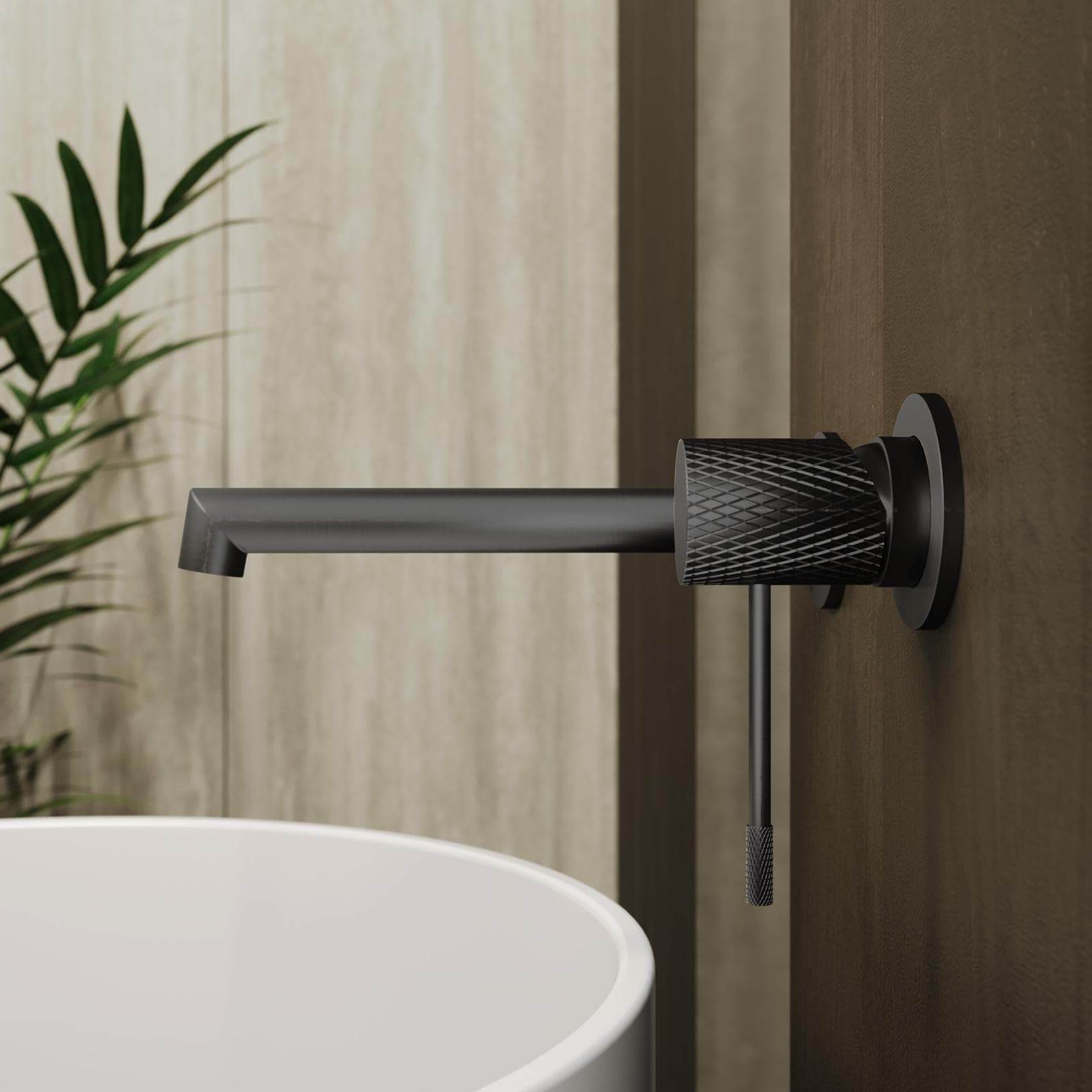 Miscelatore lavabo a muro in ottone nero spazzolato anti-impronta - Crystal