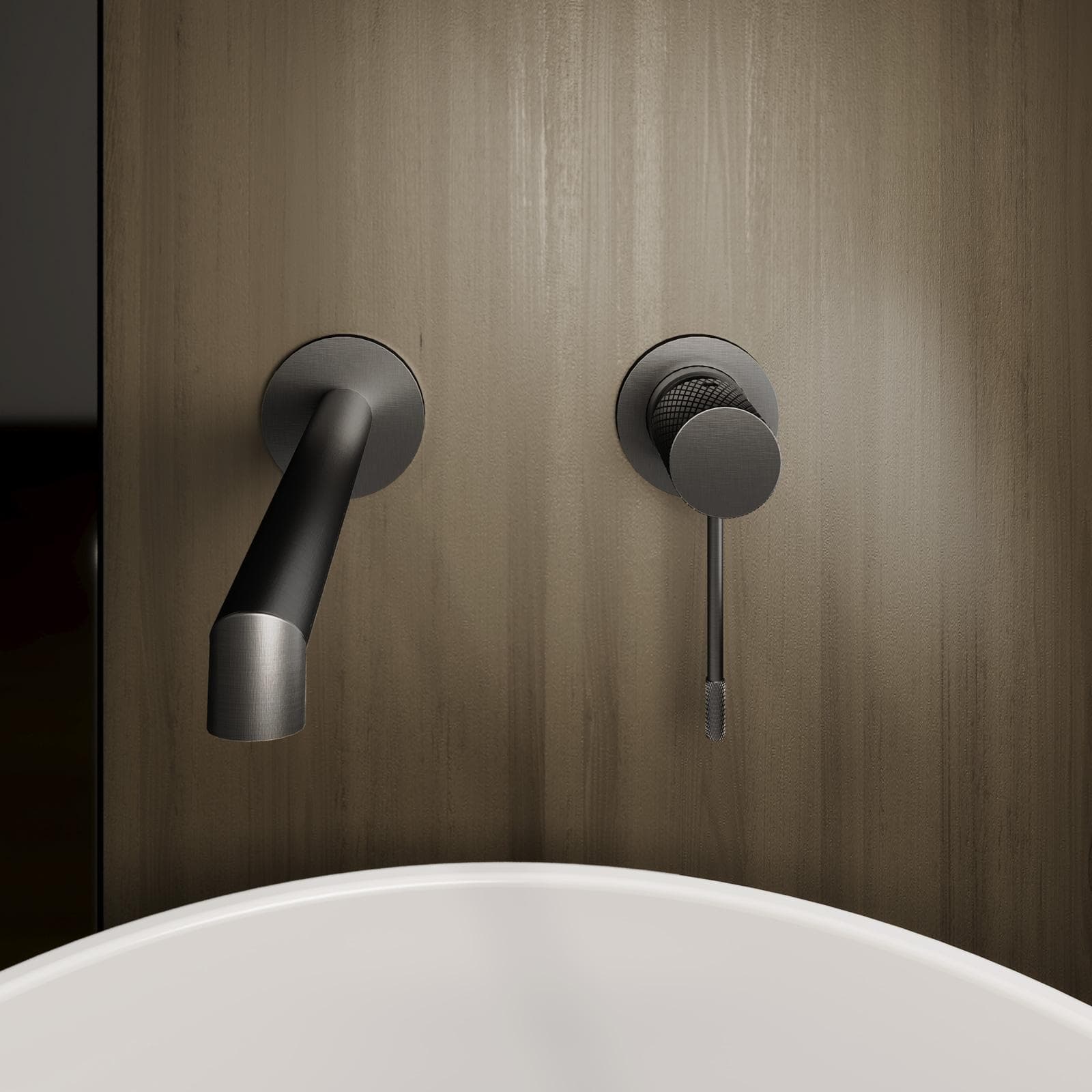 Miscelatore lavabo a muro in ottone nero spazzolato anti-impronta - Crystal