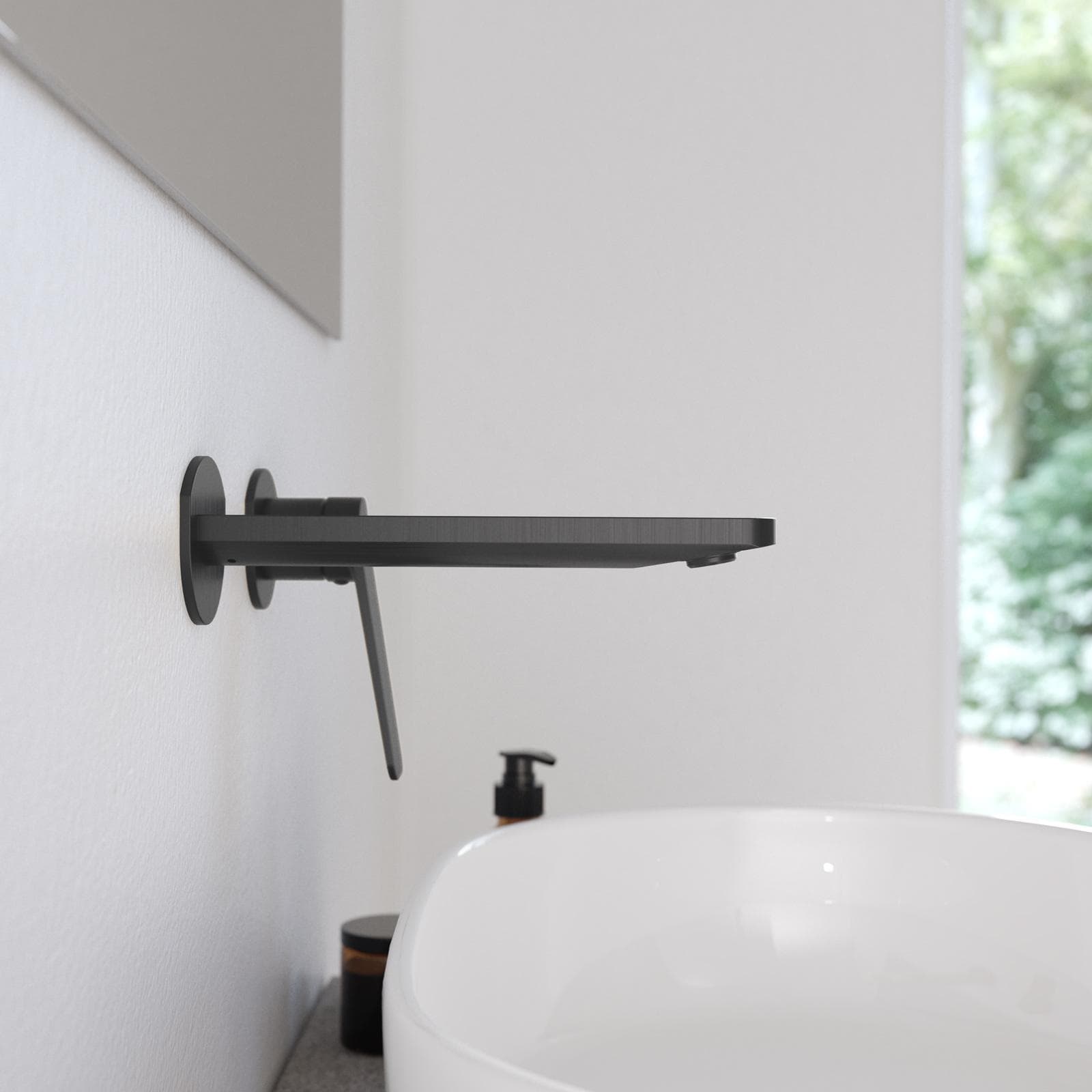 Miscelatore lavabo a muro in ottone nero spazzolato anti-impronta - Nocta