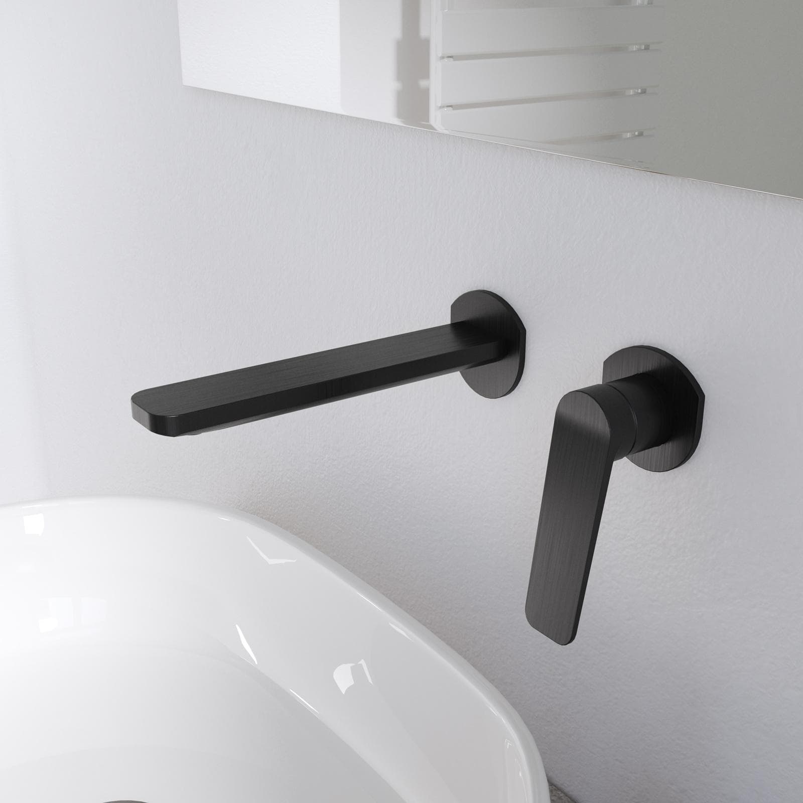 Miscelatore lavabo a muro in ottone nero spazzolato anti-impronta - Nocta