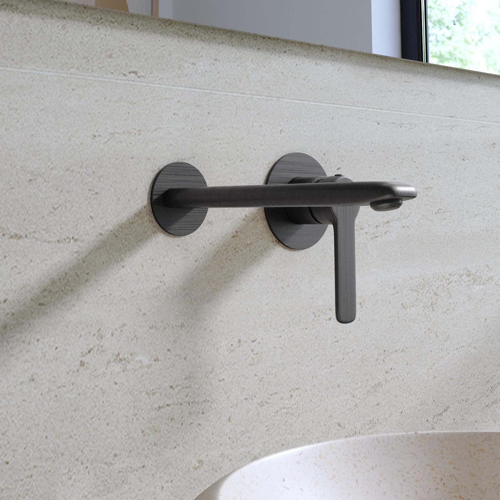 Miscelatore lavabo a muro in ottone nero spazzolato - Tila