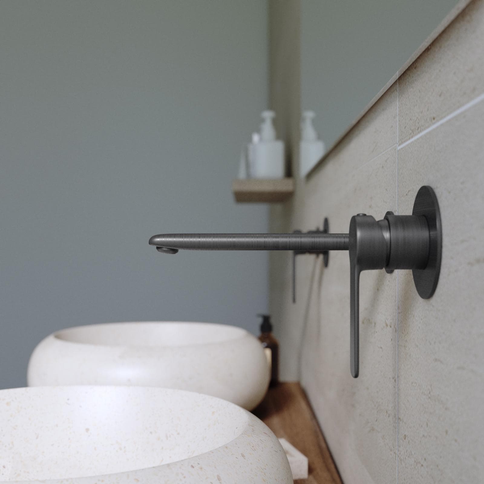 Miscelatore lavabo a muro in ottone nero spazzolato - Tila